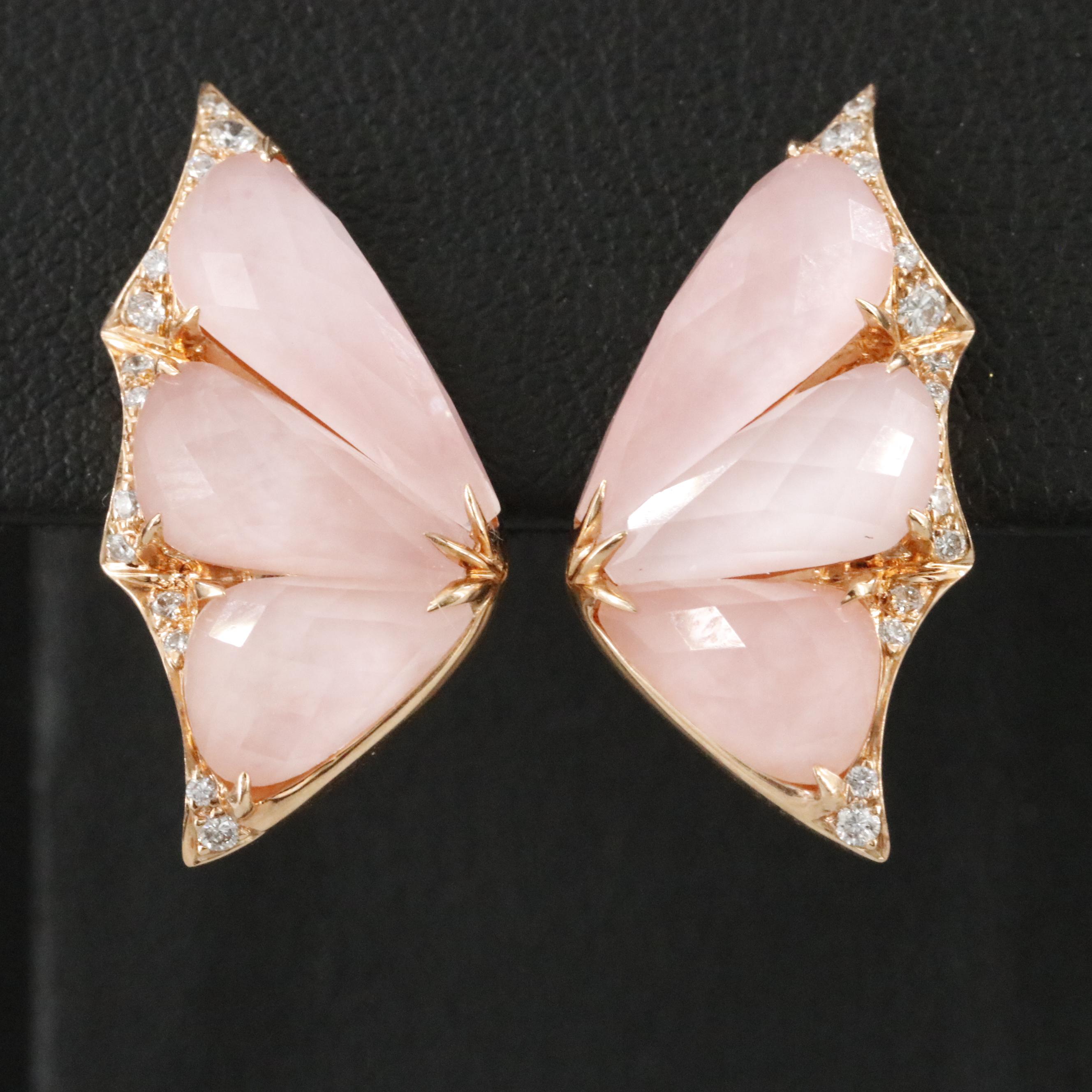 Stephen Webster 18K Rose Gold Pink Opal and Diamond "Fly by Night" Earrings