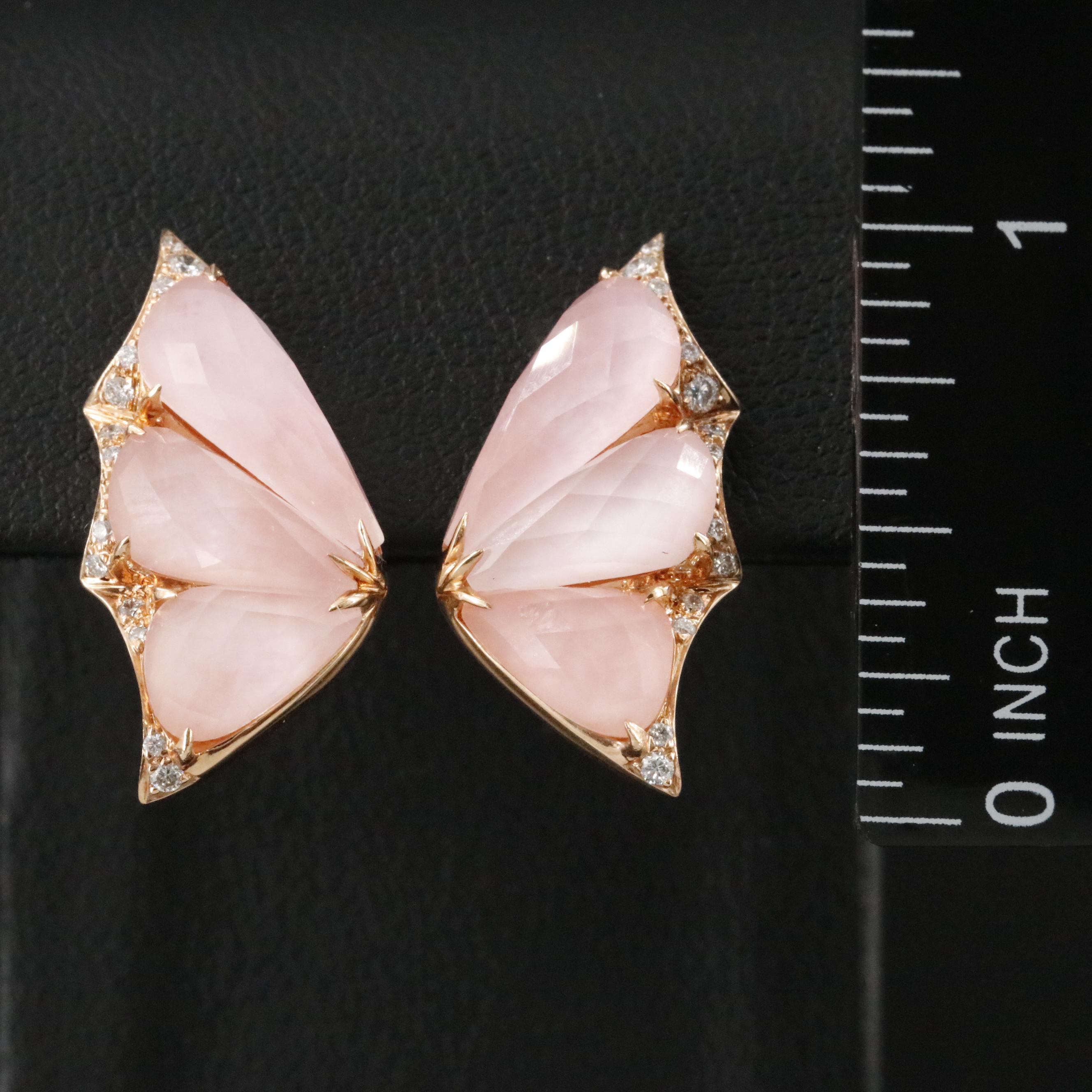 Stephen Webster 18K Rose Gold Pink Opal and Diamond "Fly by Night" Earrings