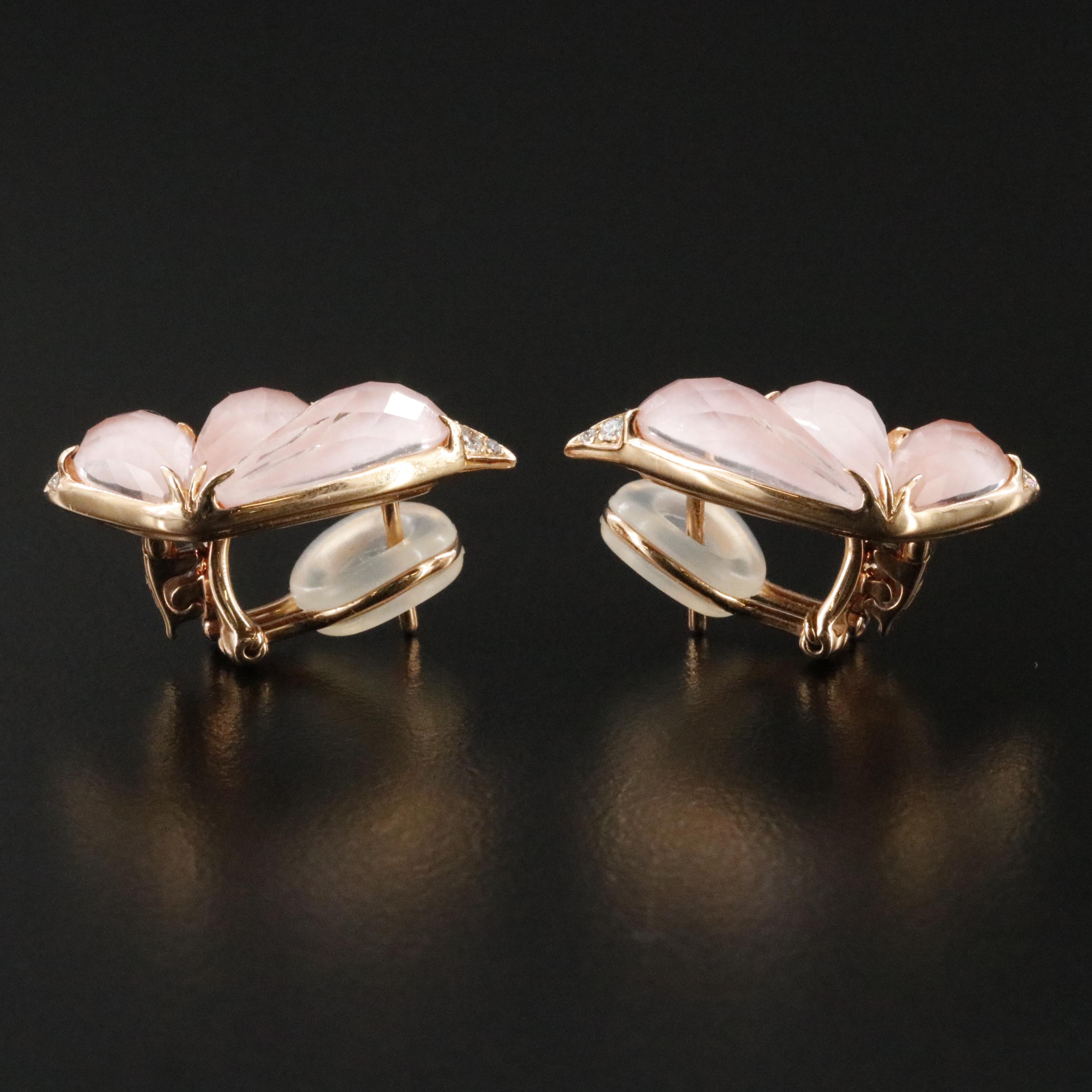 Stephen Webster 18K Rose Gold Pink Opal and Diamond "Fly by Night" Earrings