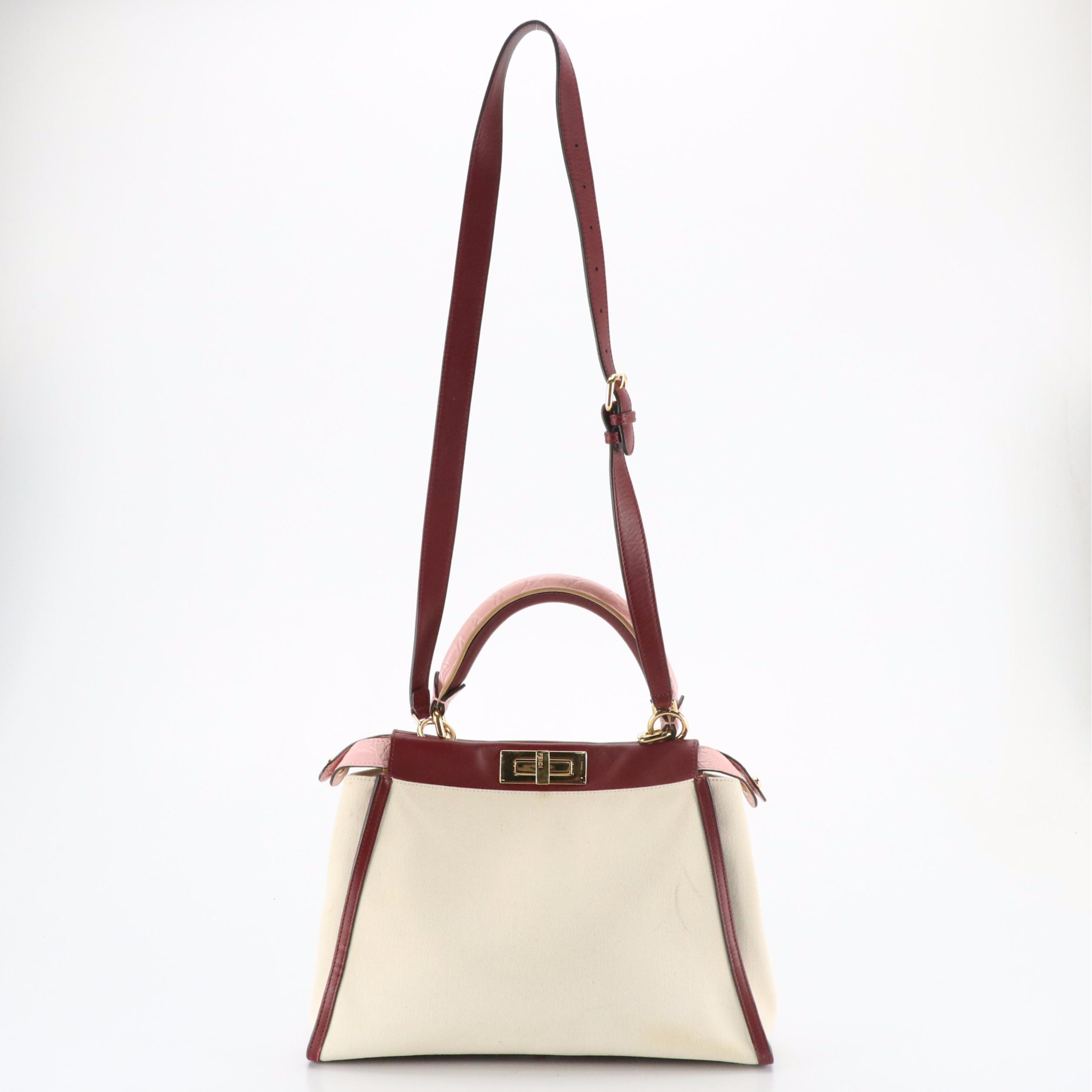 Fendi Peekaboo Defender Two-Way Bag in Canvas, Croc Embossed & Smooth Leather