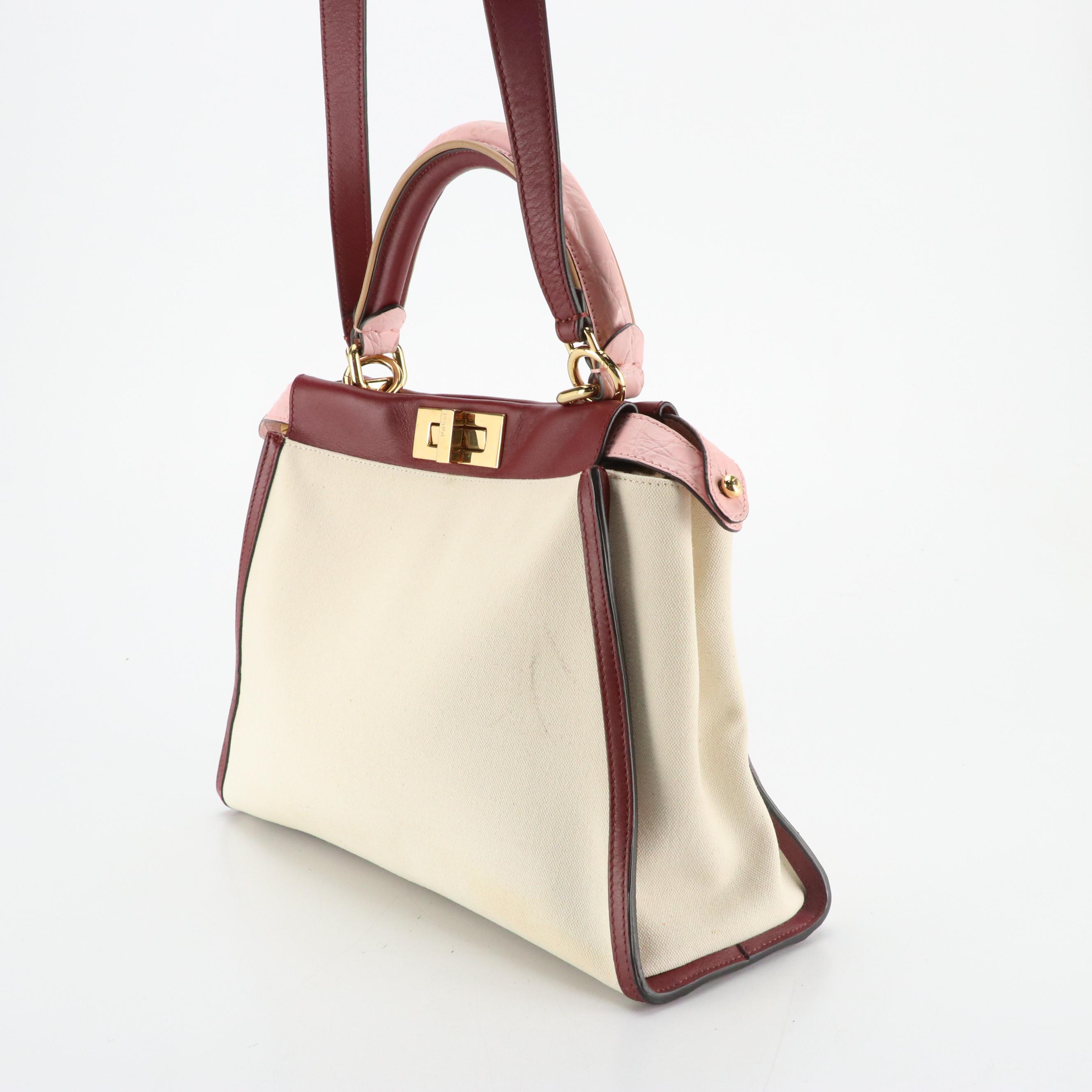 Fendi Peekaboo Defender Two-Way Bag in Canvas, Croc Embossed & Smooth Leather