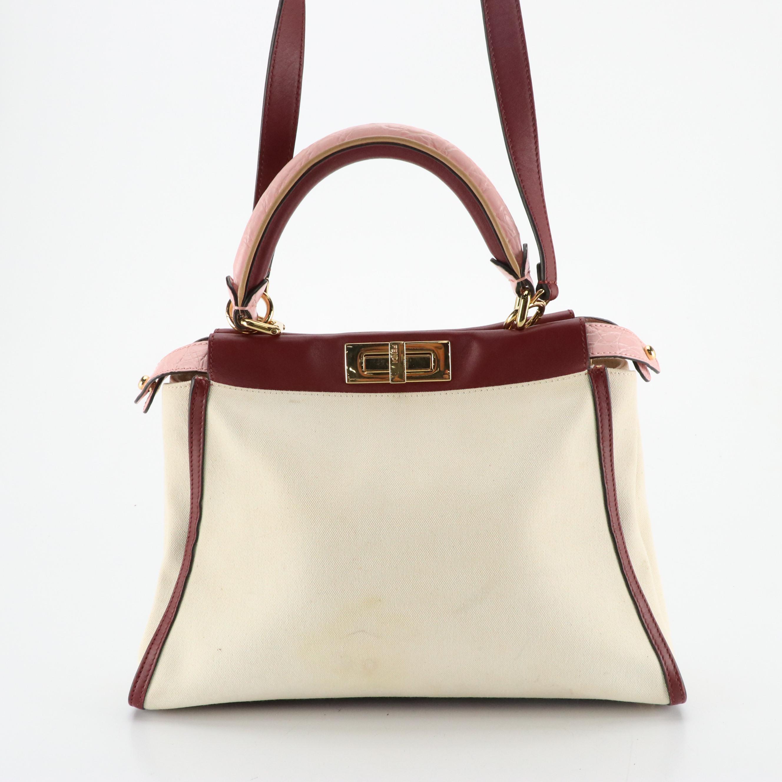 Fendi Peekaboo Defender Two-Way Bag in Canvas, Croc Embossed & Smooth Leather