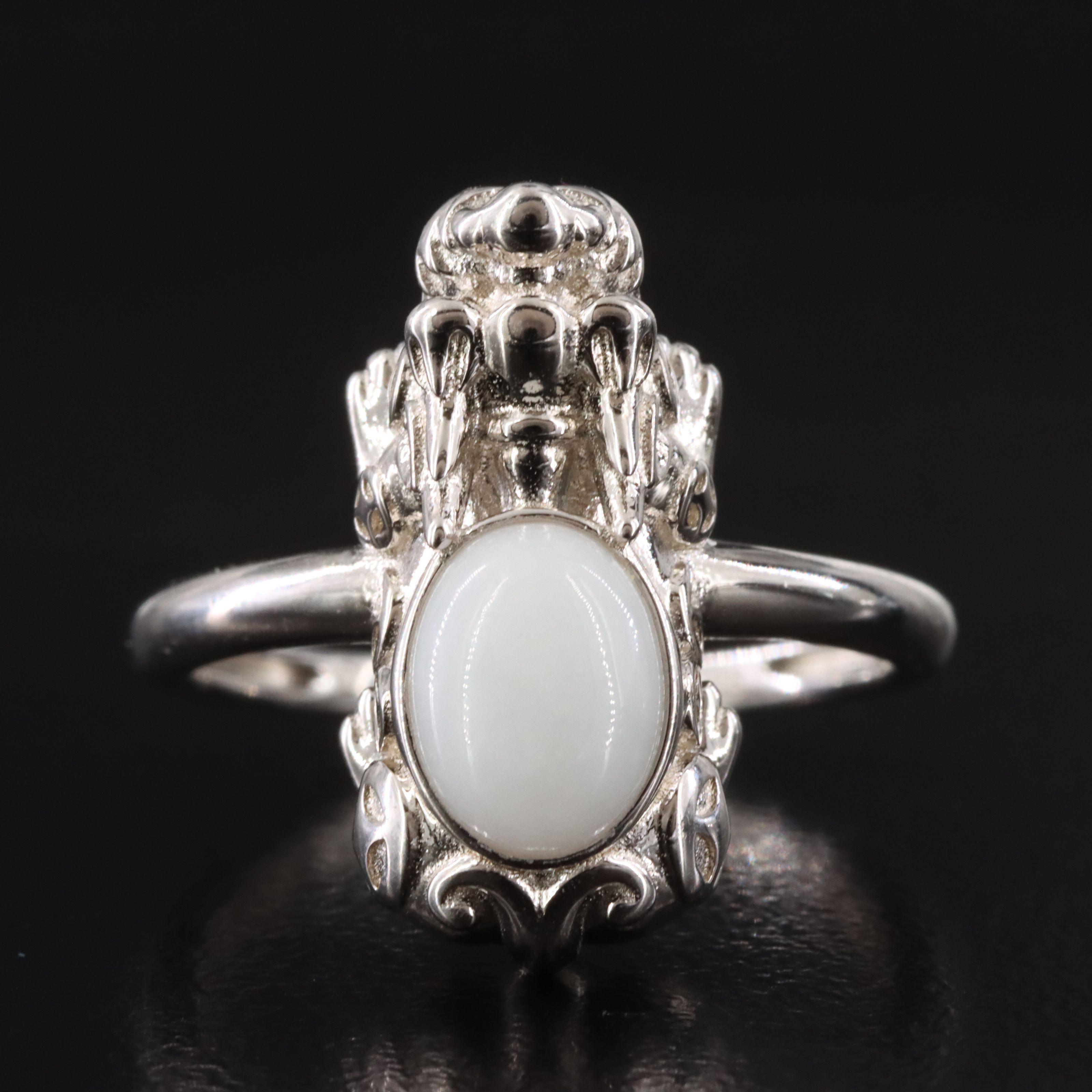 Sterling Jadeite Pixiu Ring