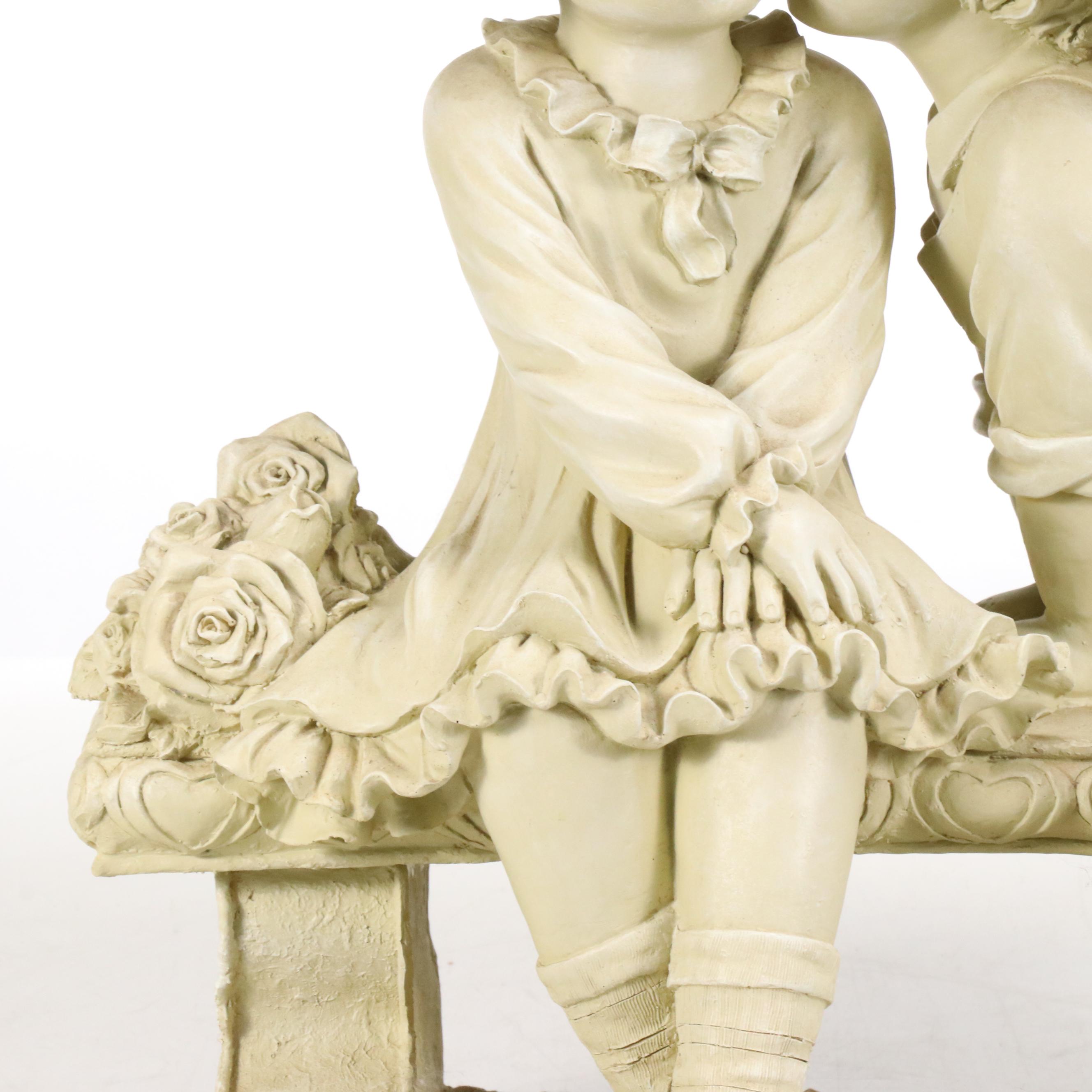 Girl and Boy on Bench Garden Statue