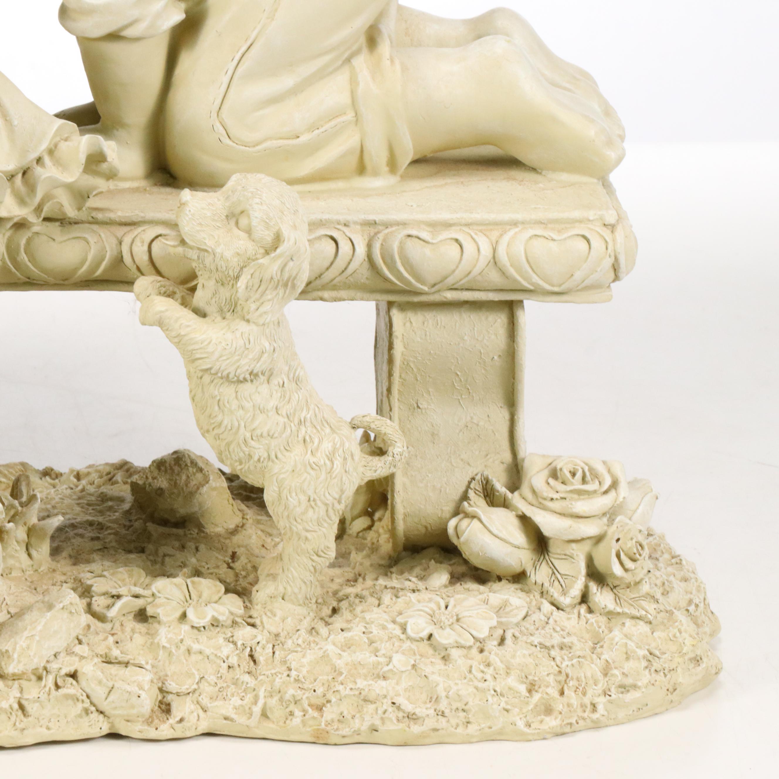 Girl and Boy on Bench Garden Statue