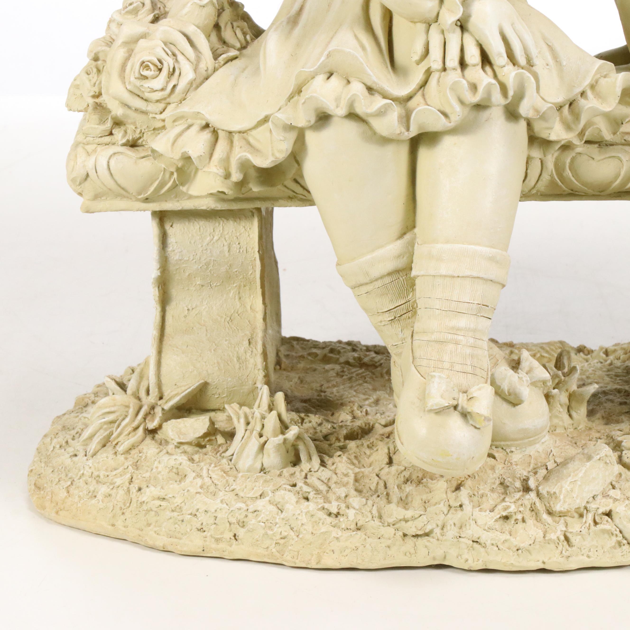 Girl and Boy on Bench Garden Statue