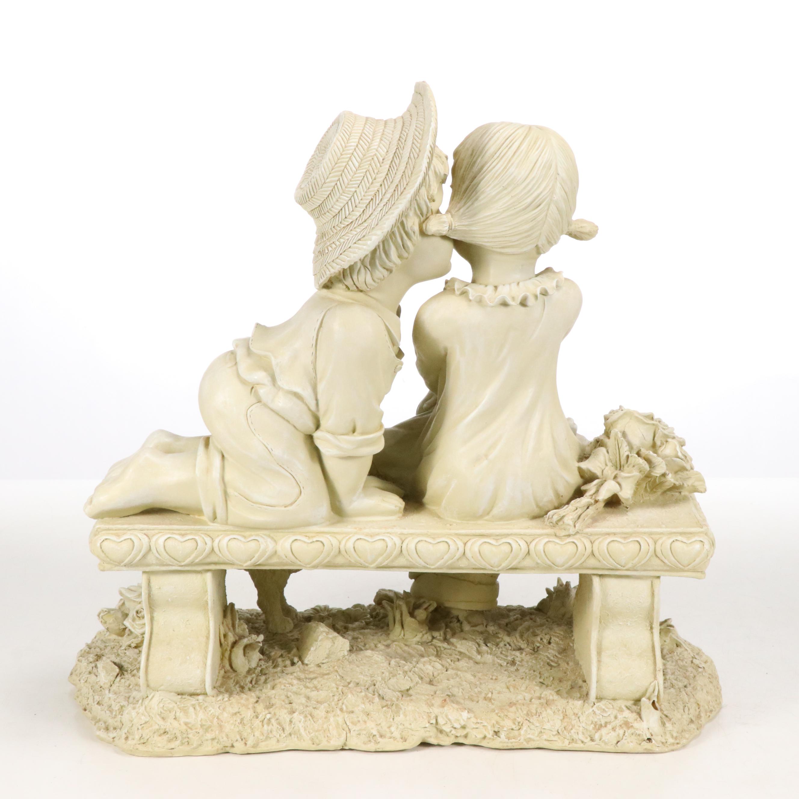 Girl and Boy on Bench Garden Statue