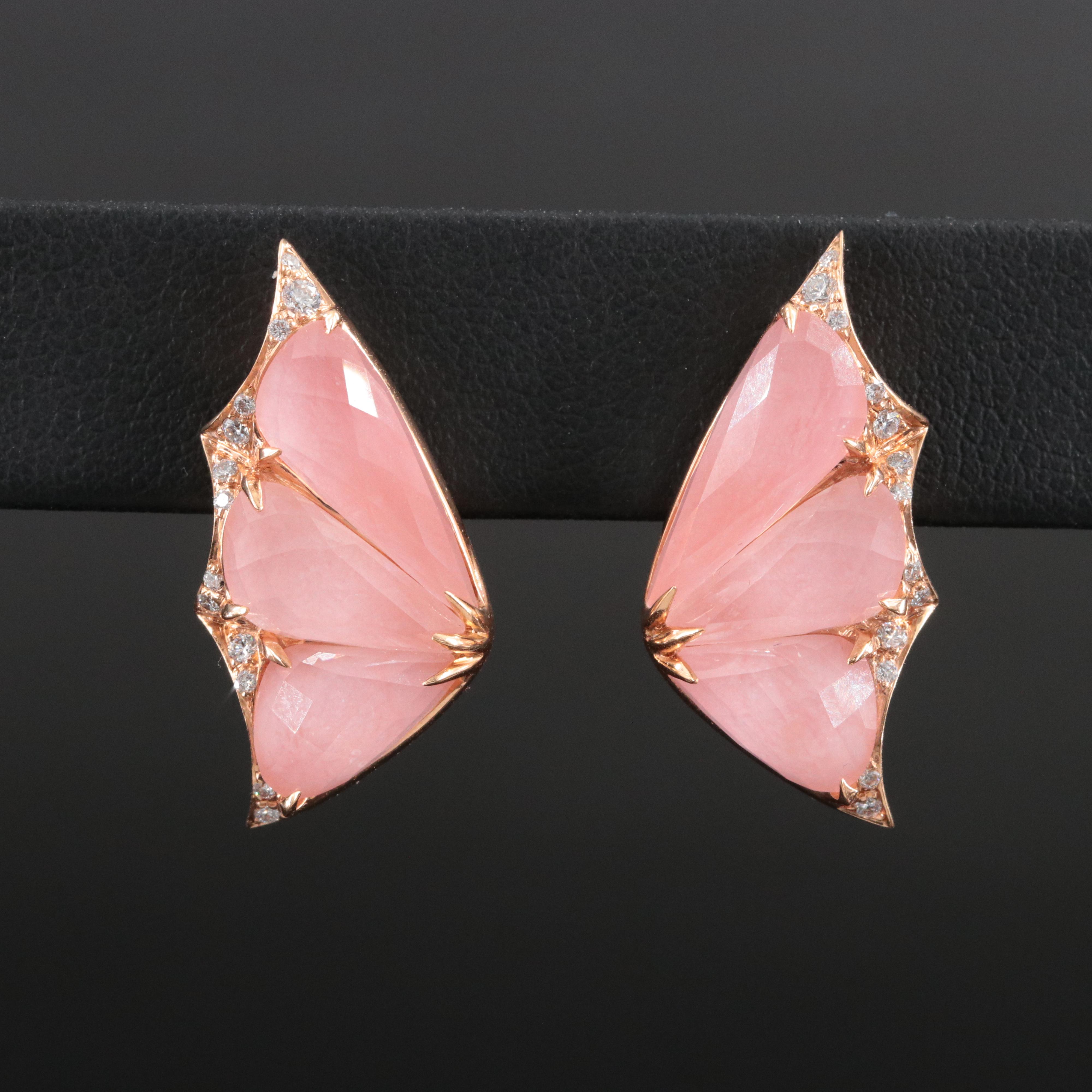 Stephen Webster 18K Rose Gold Pink Opal and Diamond "Fly by Night" Earrings