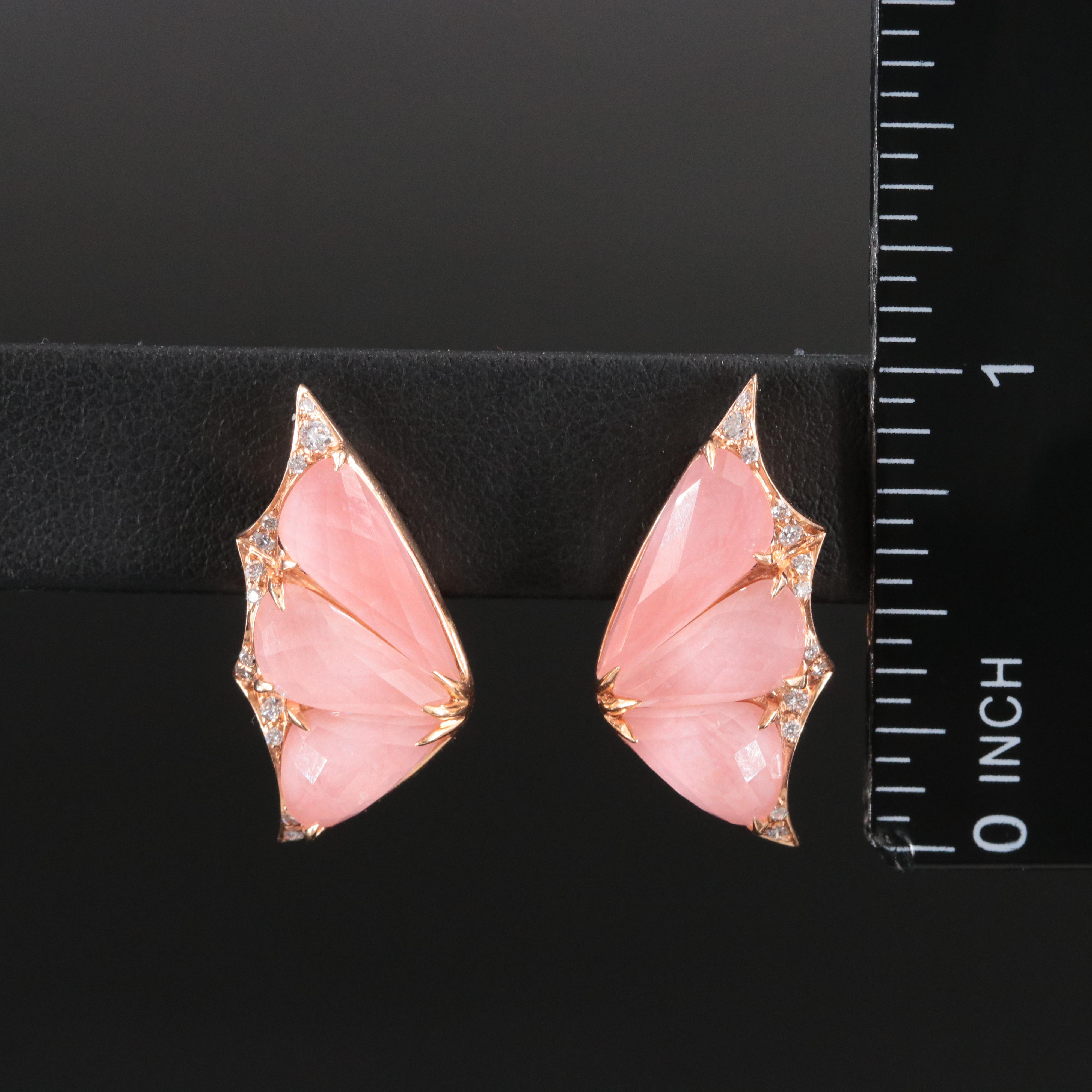 Stephen Webster 18K Rose Gold Pink Opal and Diamond "Fly by Night" Earrings