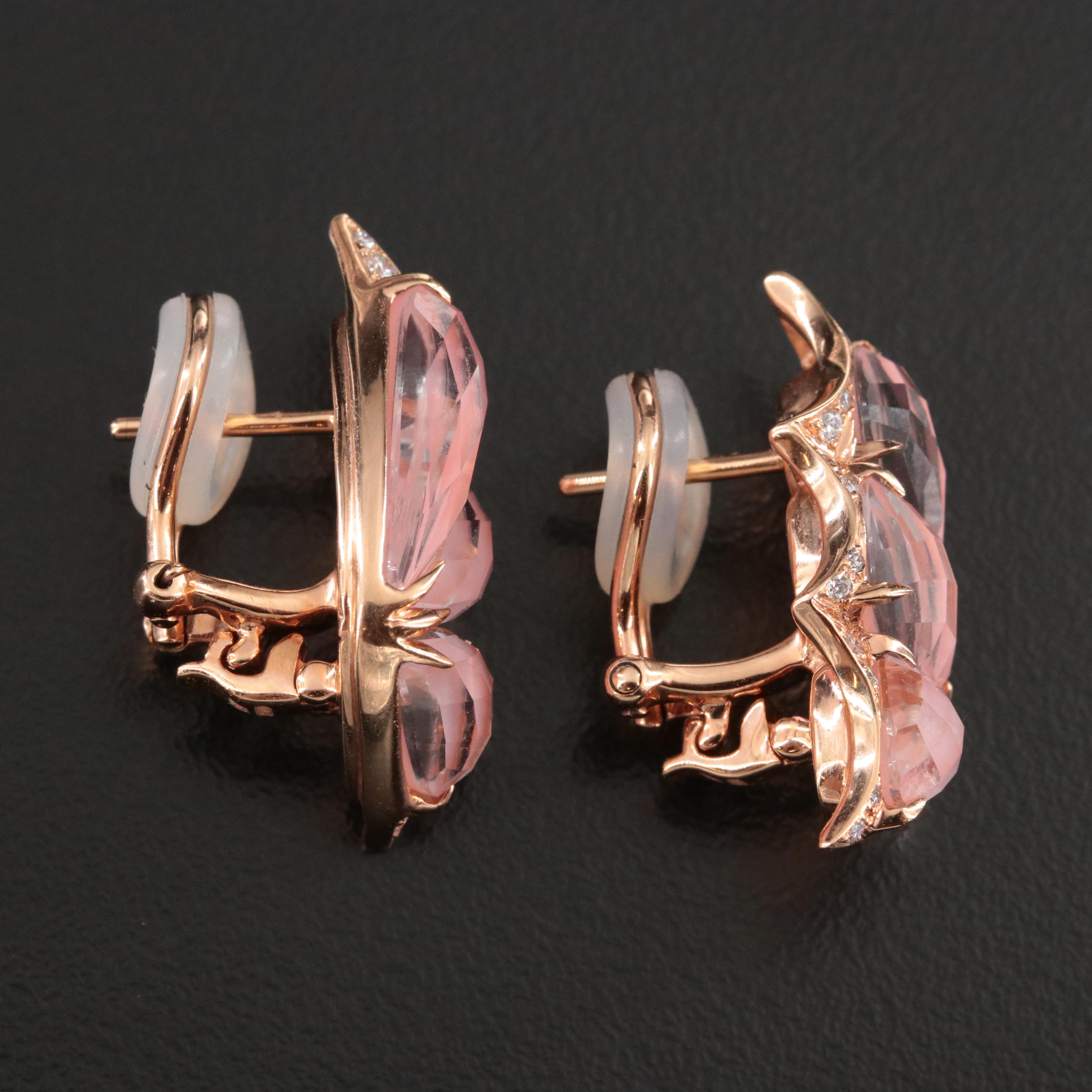 Stephen Webster 18K Rose Gold Pink Opal and Diamond "Fly by Night" Earrings