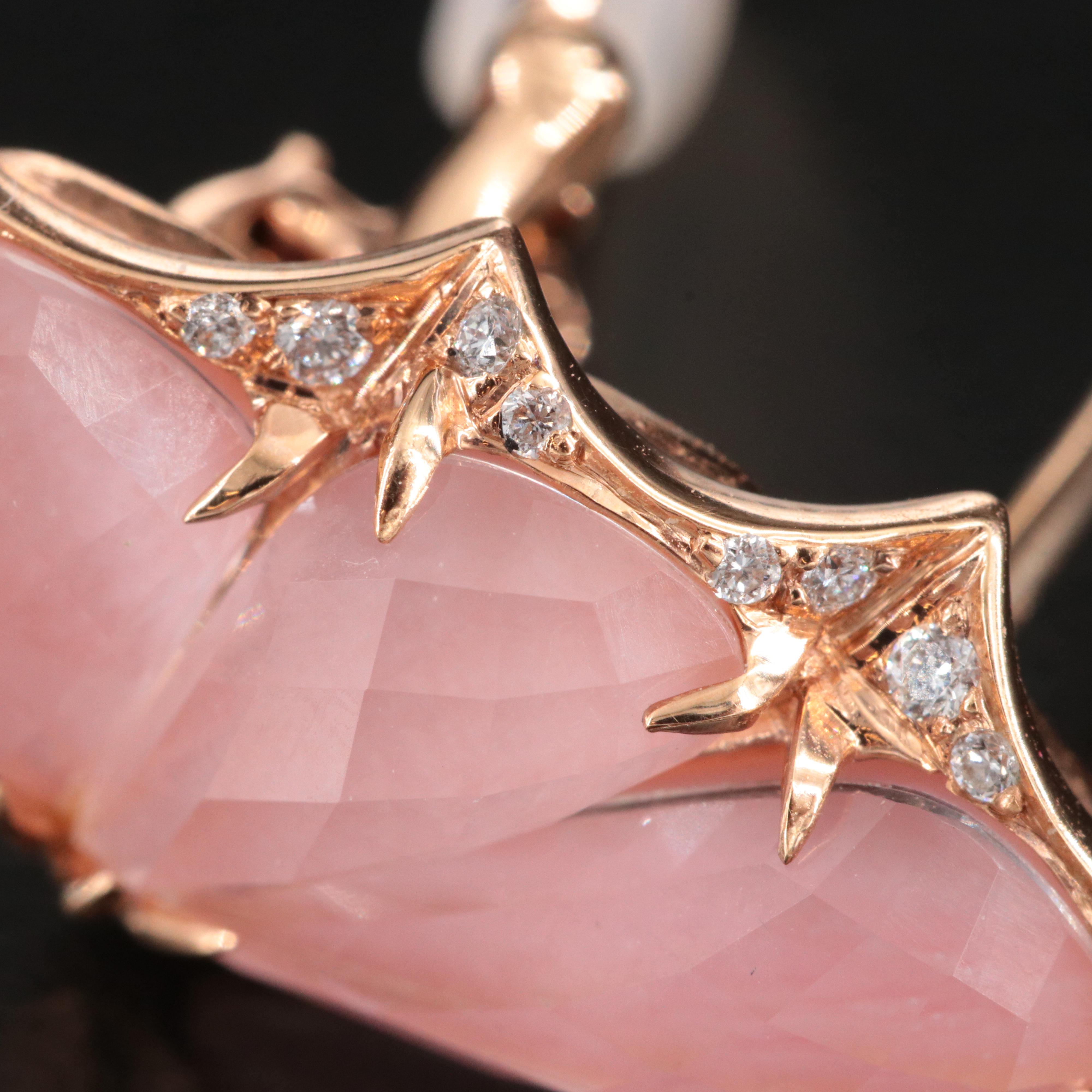 Stephen Webster 18K Rose Gold Pink Opal and Diamond "Fly by Night" Earrings