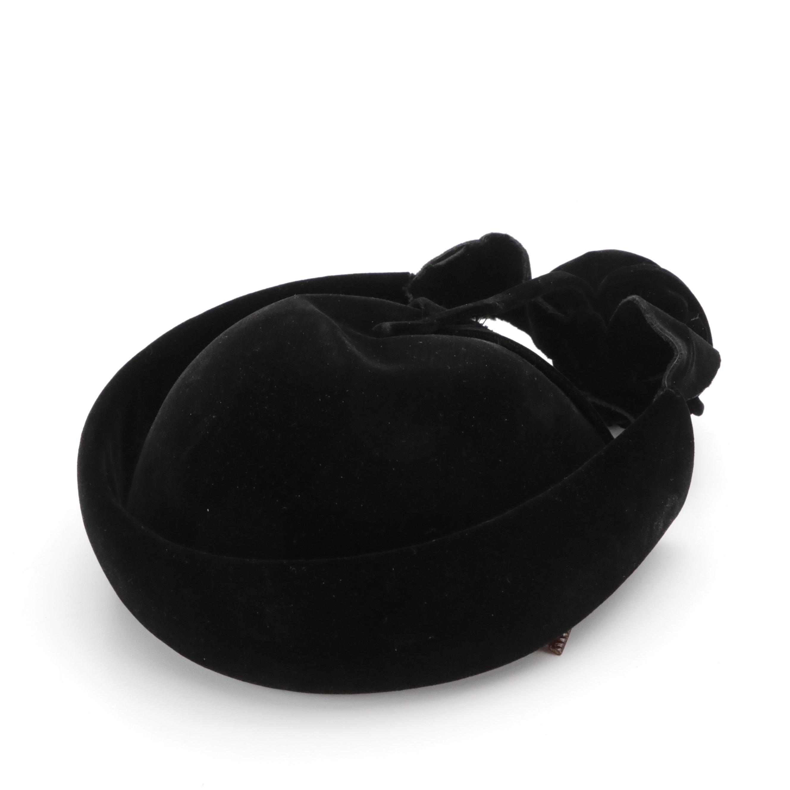 Hattie Carnegie Original Vintage Black Velvet Hat, With Box