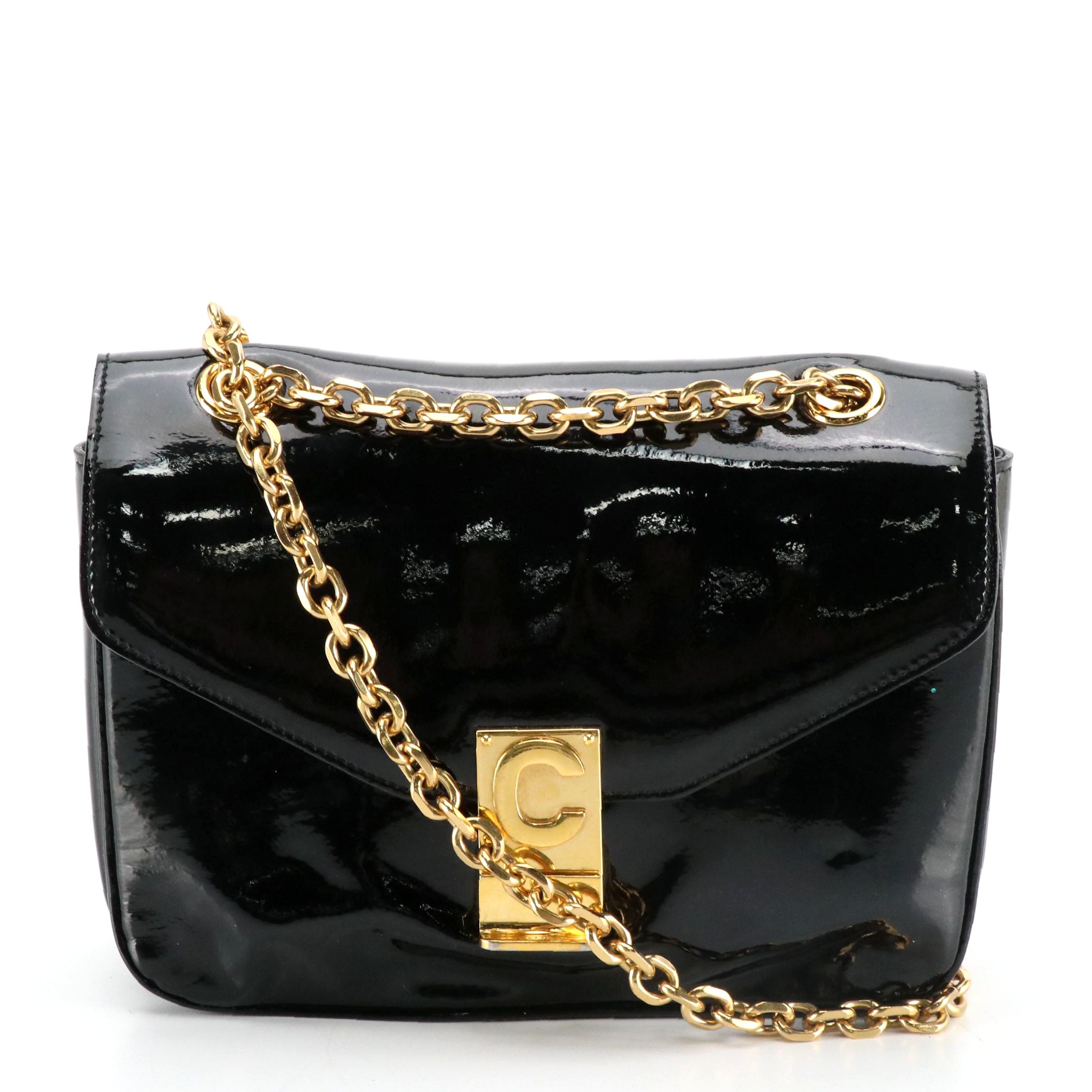 Celine Black Patent Leather Front-Flap Shoulder Bag