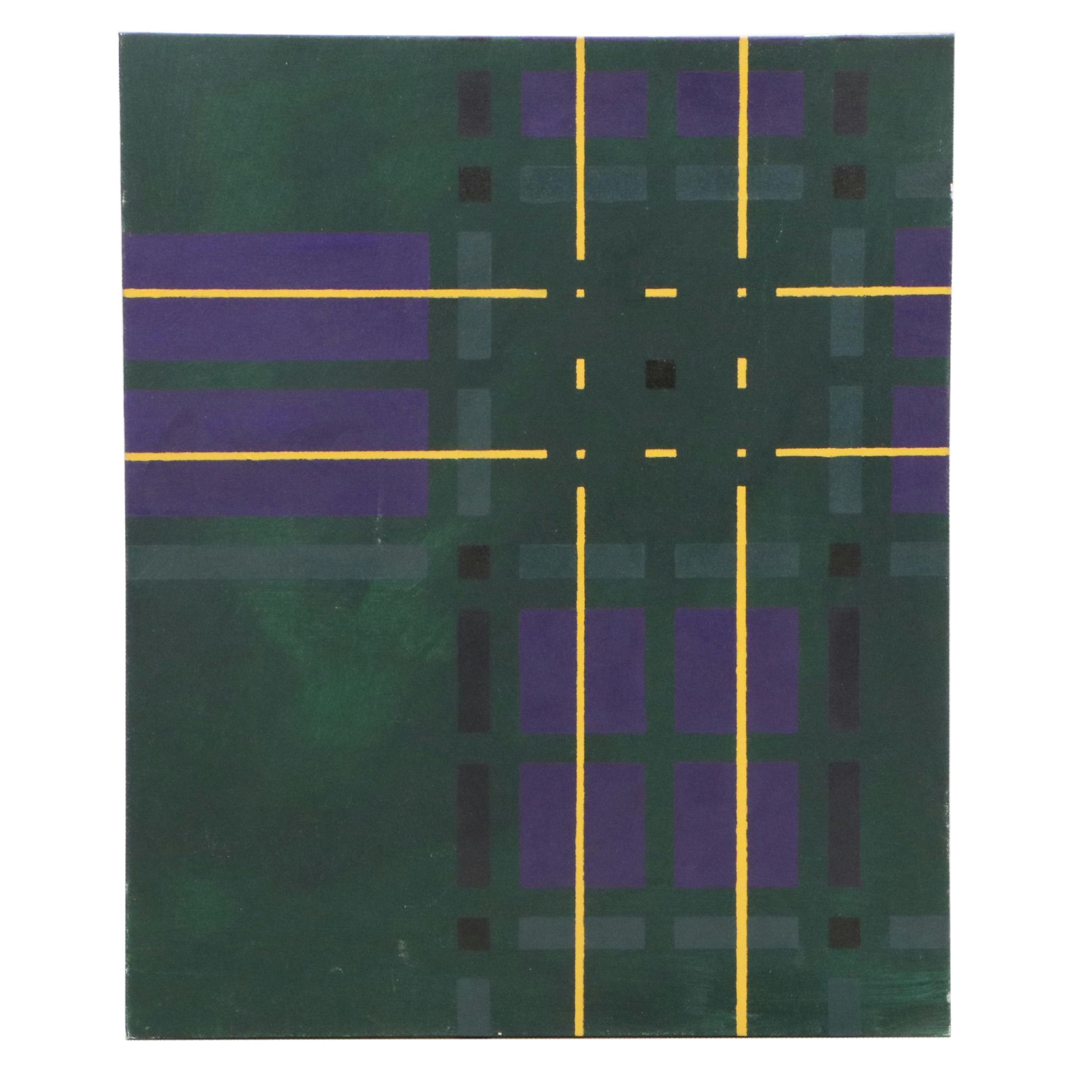 Abstract Plaid Motif Acrylic Painting, 21st Century