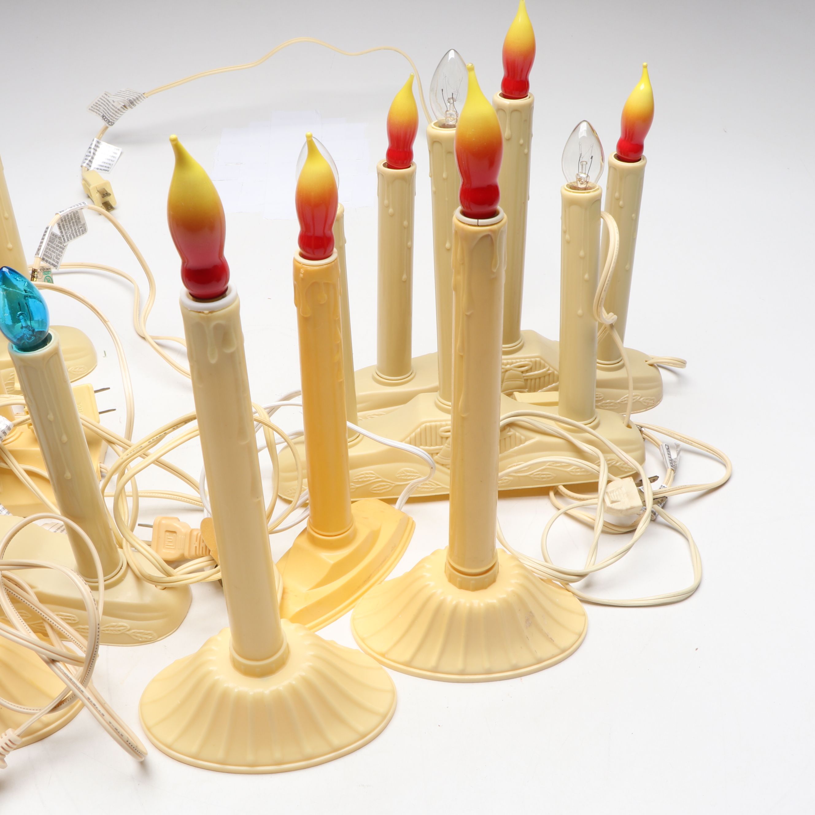 Electric Window Candles with Winter Greenery Basket and Illuminated Ornament