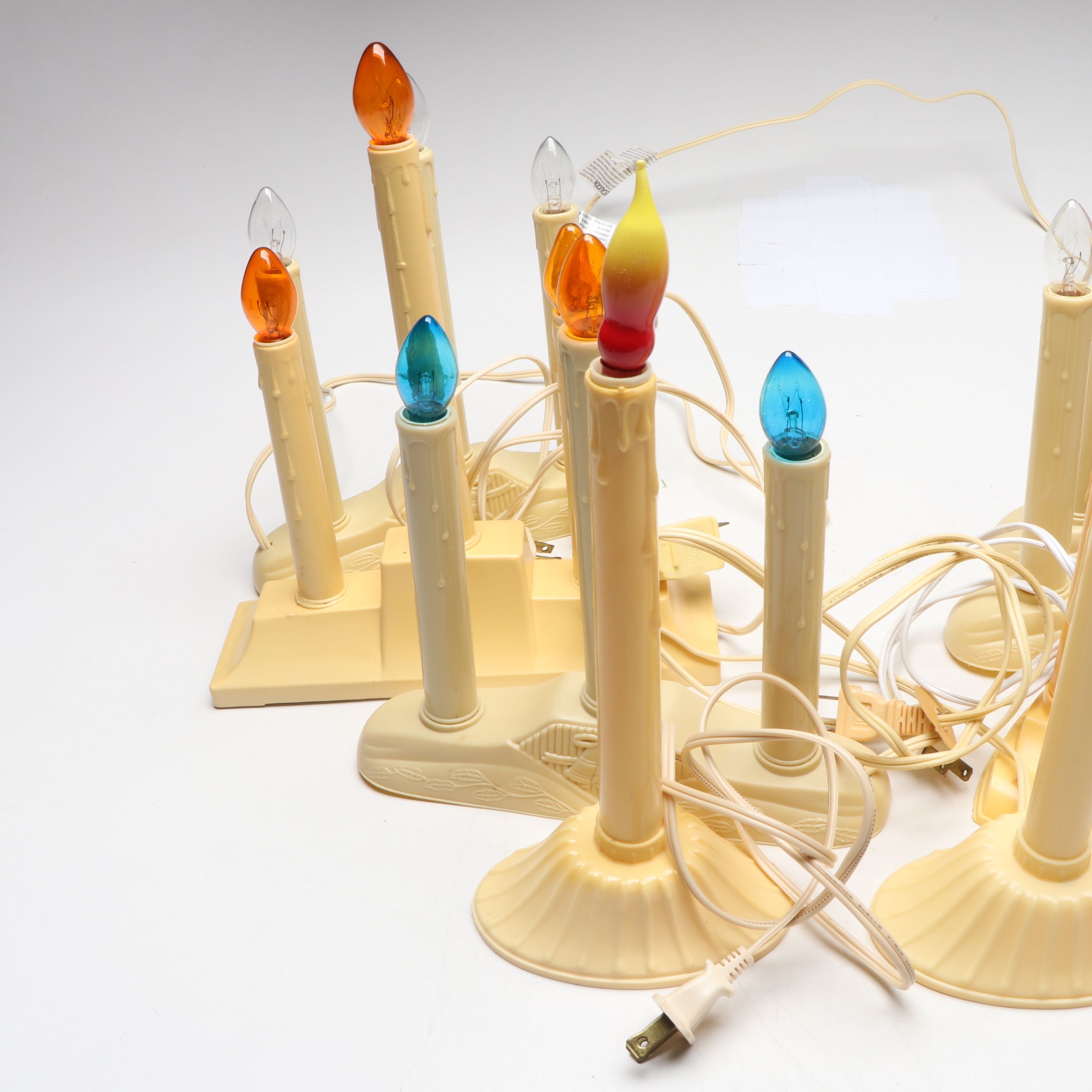 Electric Window Candles with Winter Greenery Basket and Illuminated Ornament