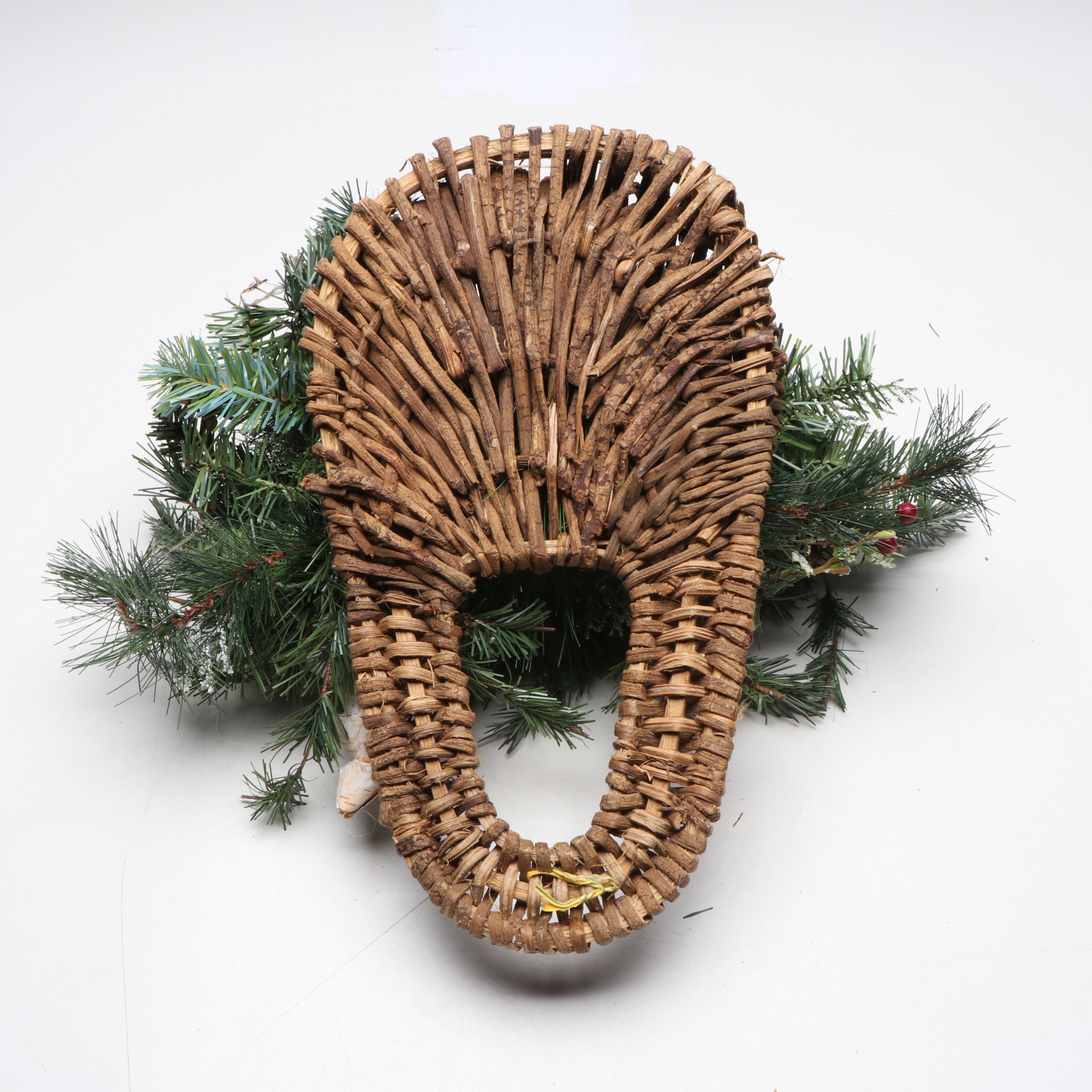 Electric Window Candles with Winter Greenery Basket and Illuminated Ornament