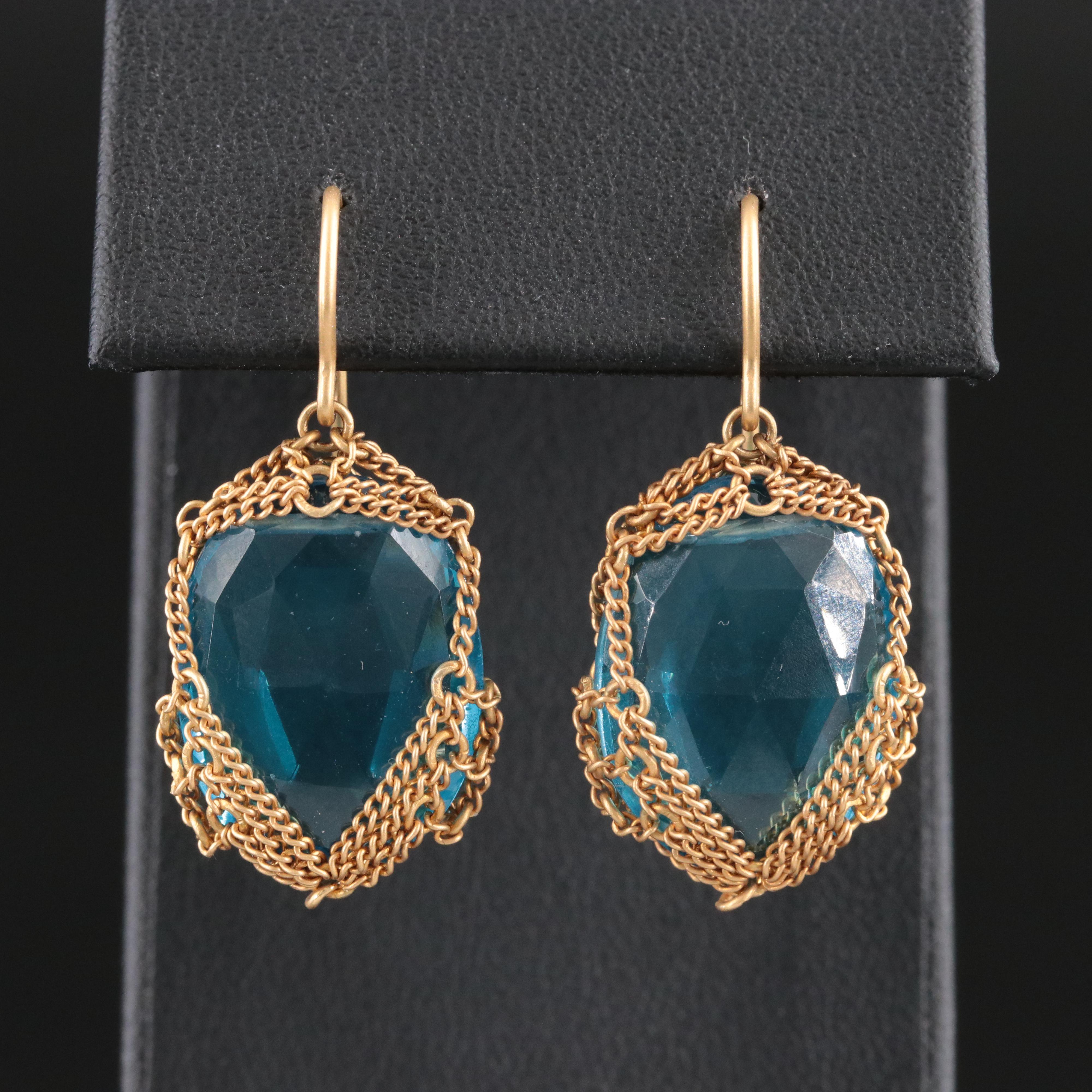 18K Blue Topaz Chain Earrings Attributed to Anthony Nak