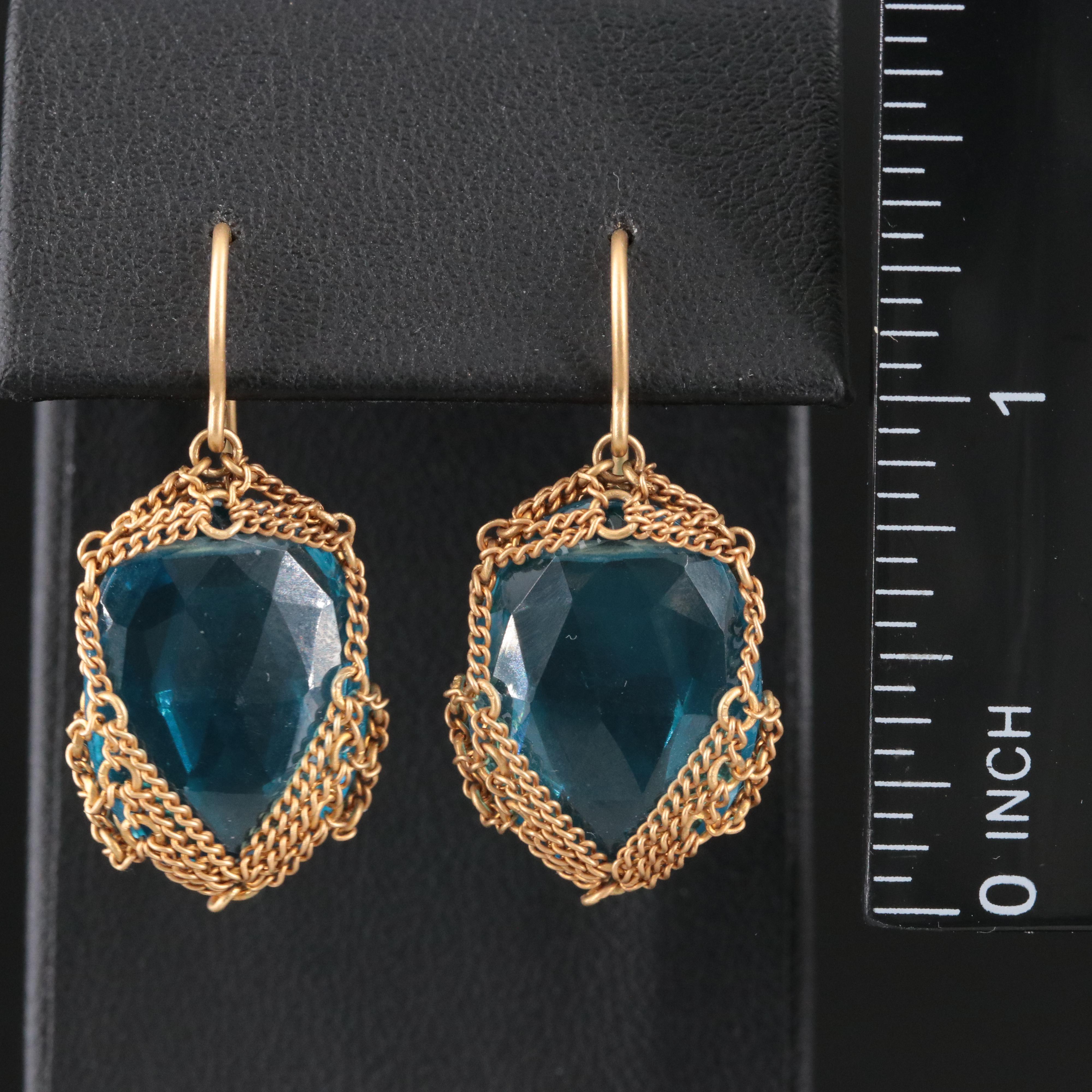 18K Blue Topaz Chain Earrings Attributed to Anthony Nak