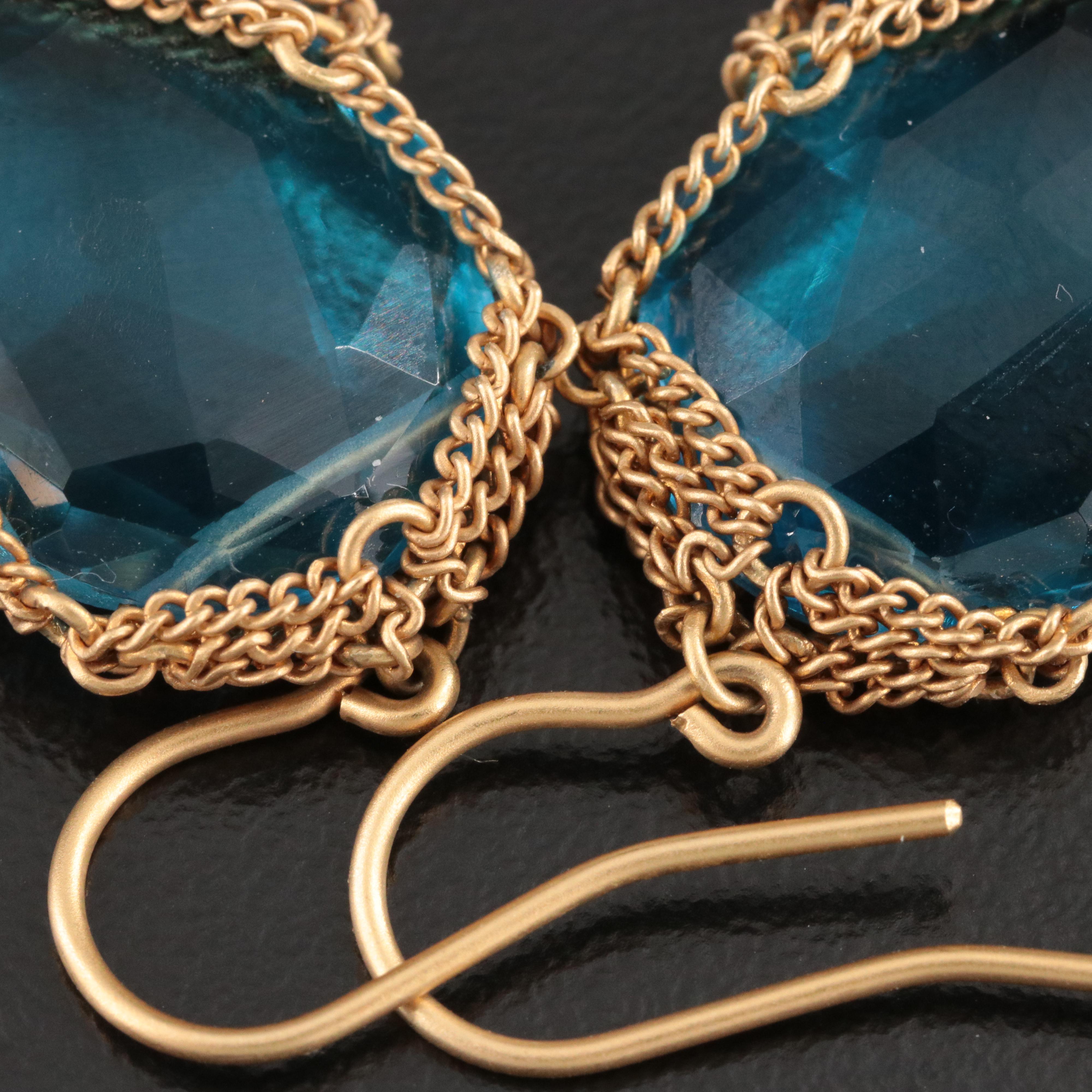 18K Blue Topaz Chain Earrings Attributed to Anthony Nak