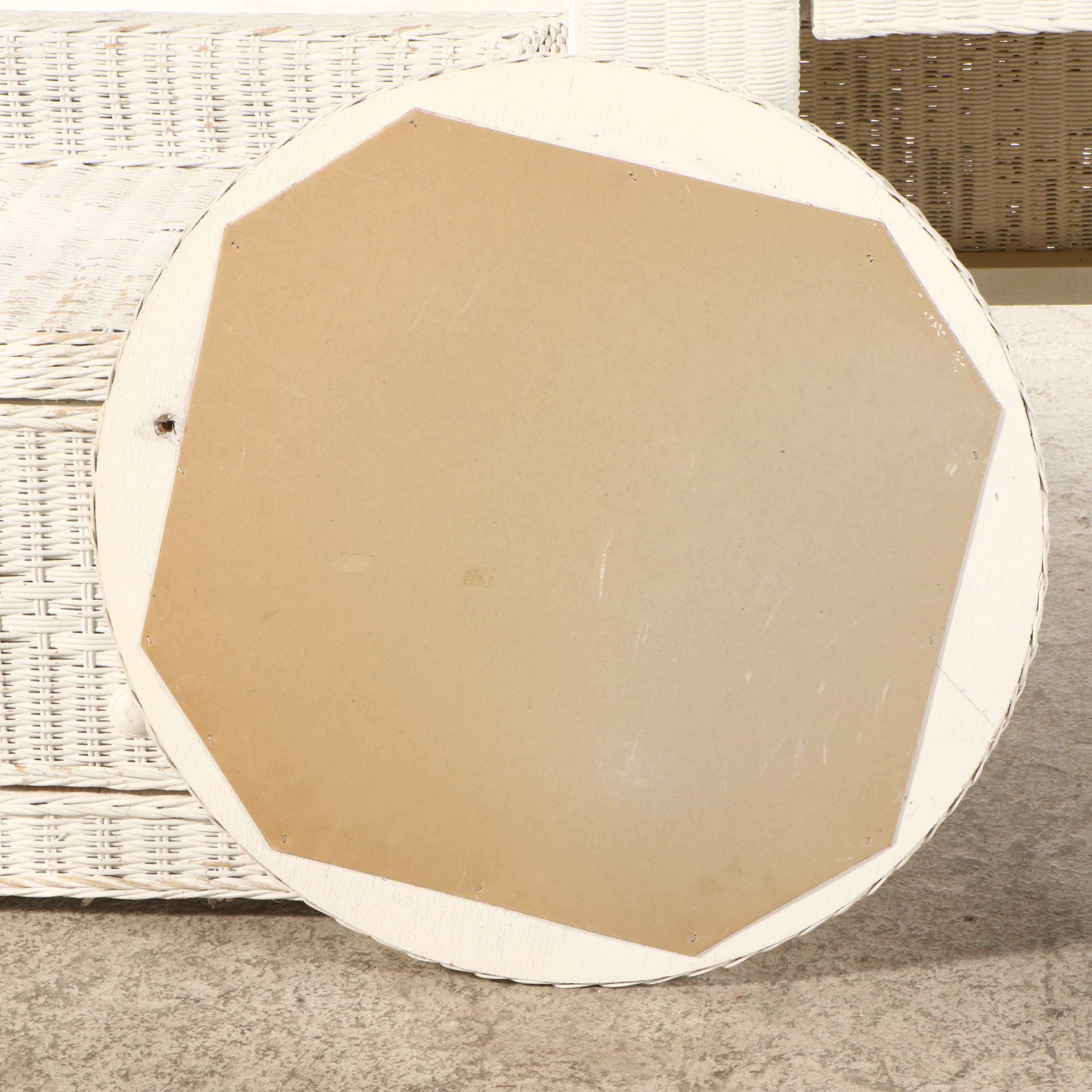 Vintage White Wicker Dressing Table, Chair, Wall Mirror and Storage Bench