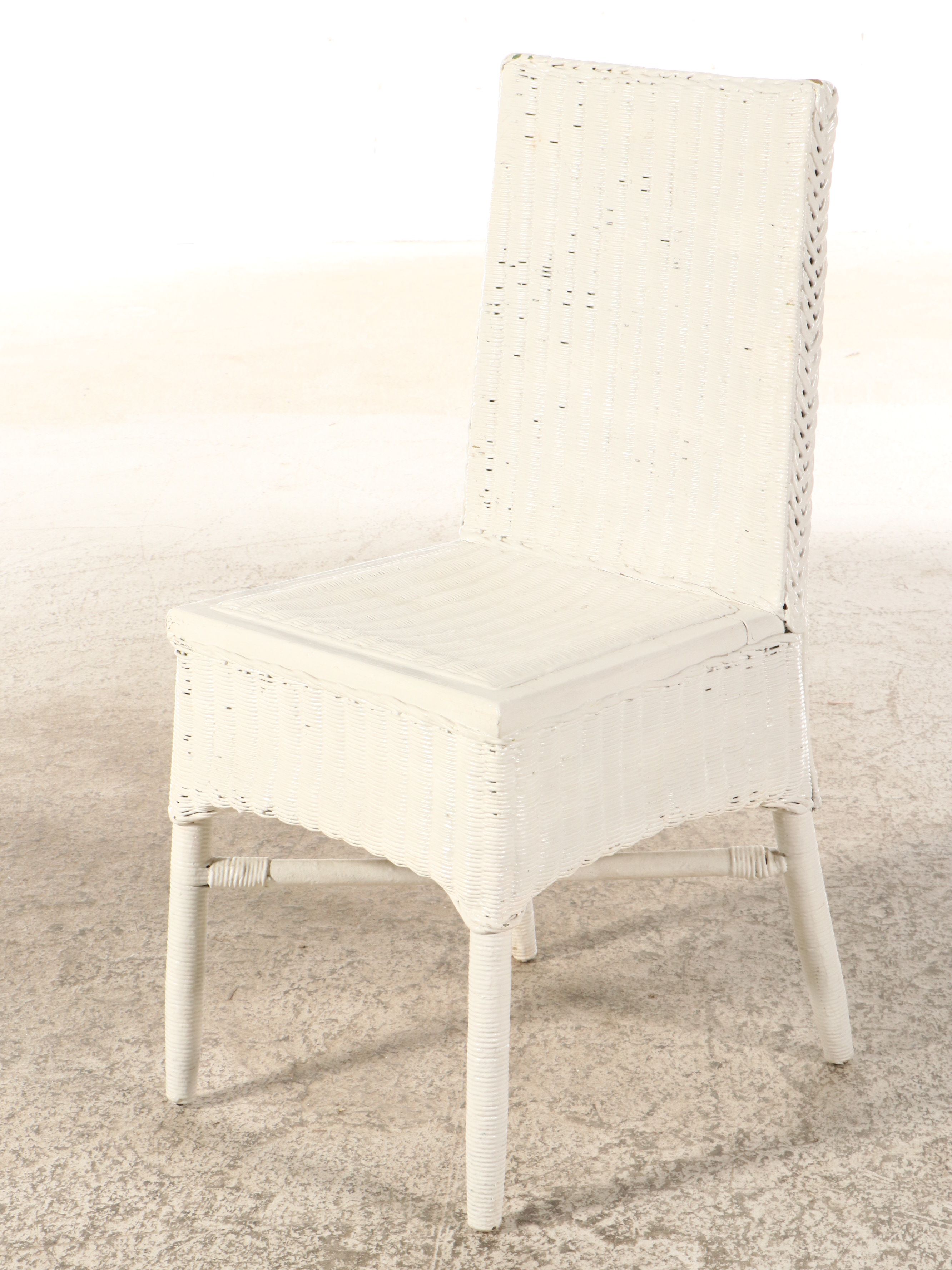 Vintage White Wicker Dressing Table, Chair, Wall Mirror and Storage Bench