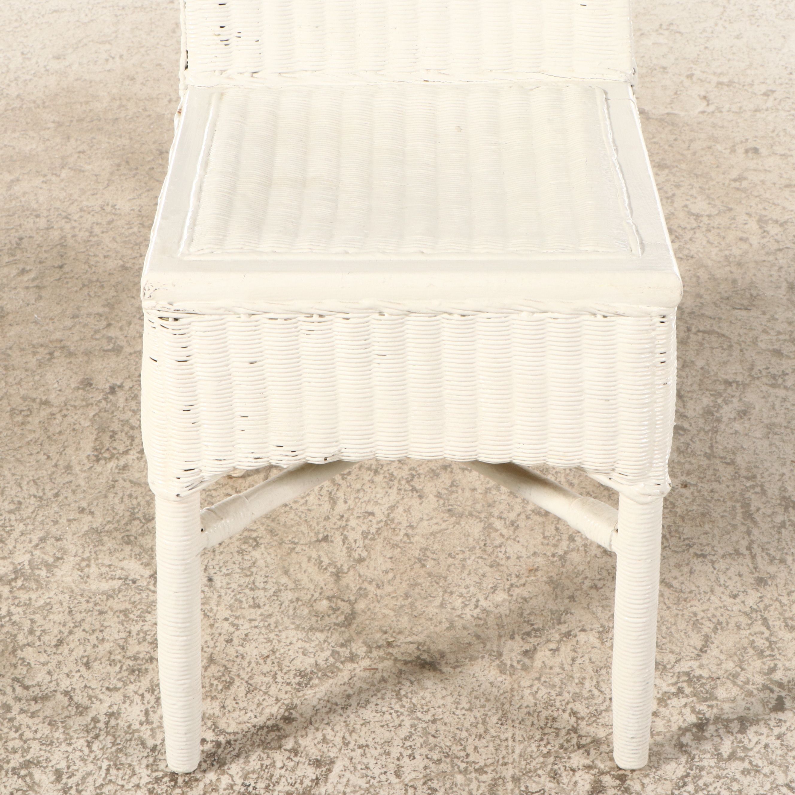 Vintage White Wicker Dressing Table, Chair, Wall Mirror and Storage Bench