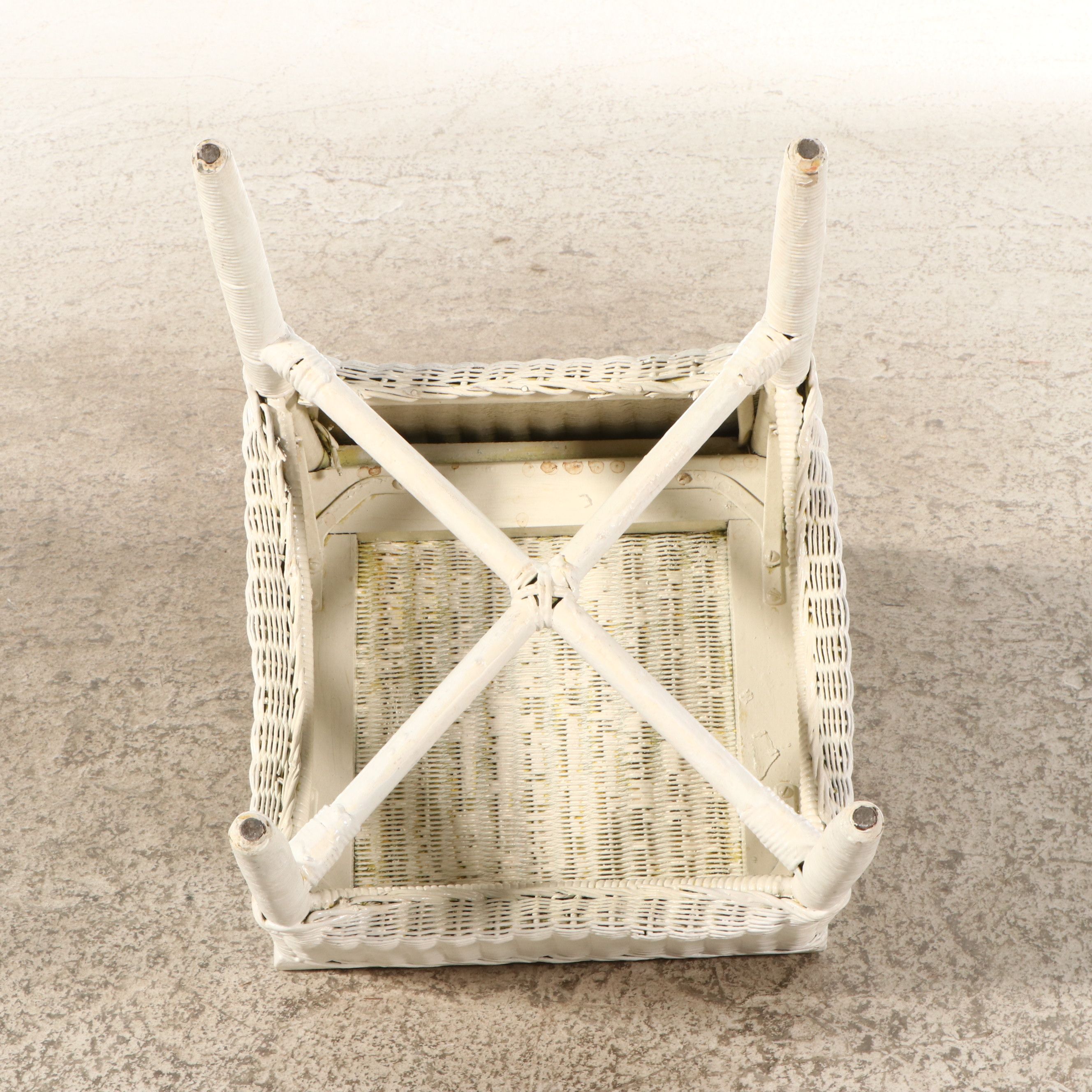 Vintage White Wicker Dressing Table, Chair, Wall Mirror and Storage Bench