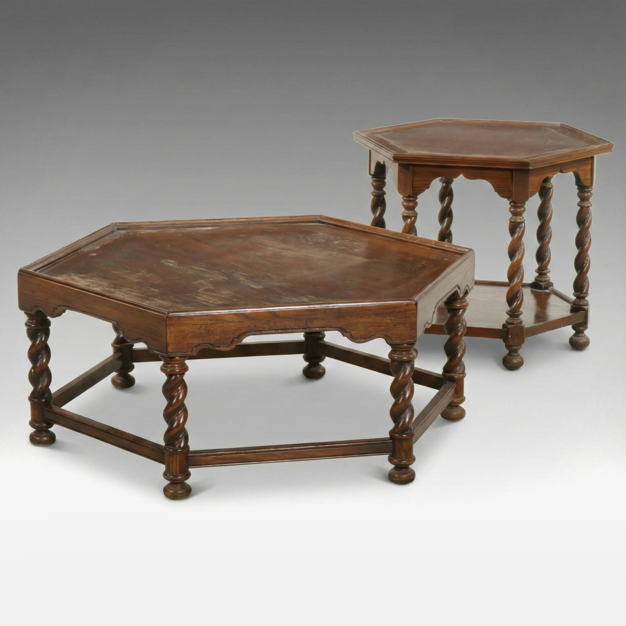 Ethan Allen "British Classics" Oak Hexagonal Coffee and Side Tables