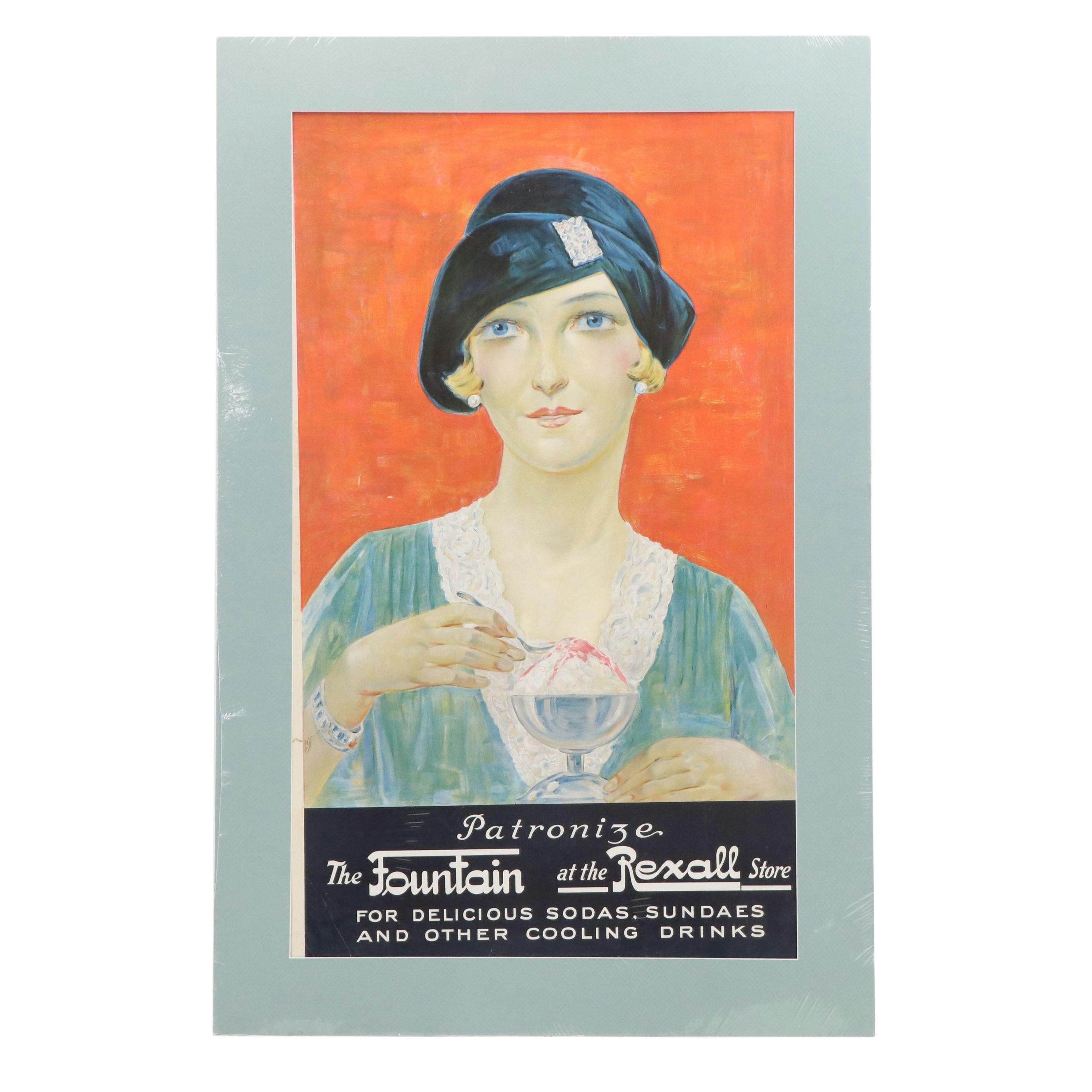 Lithograph "Patronize the Fountain at the Rexall Store," Circa 1930