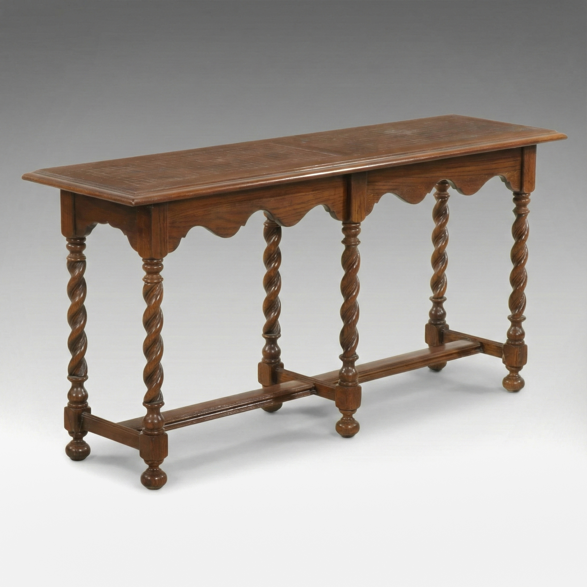 Ethan Allen "British Classics" Oak Sofa Table with Barley Twist Legs