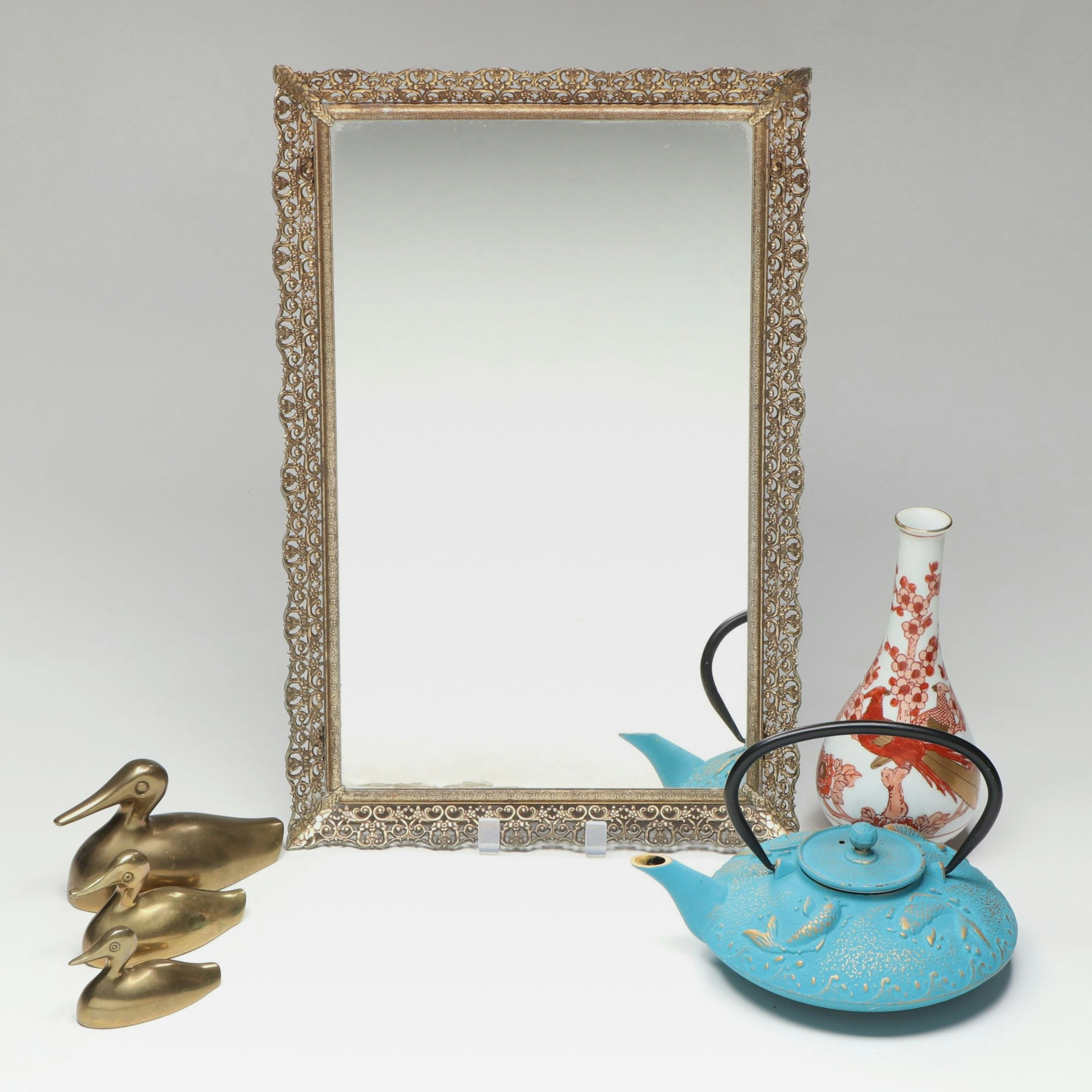 Ceramic Teapot, Brass Finish Ducks, Porcelain Imari Vase, and More Décor