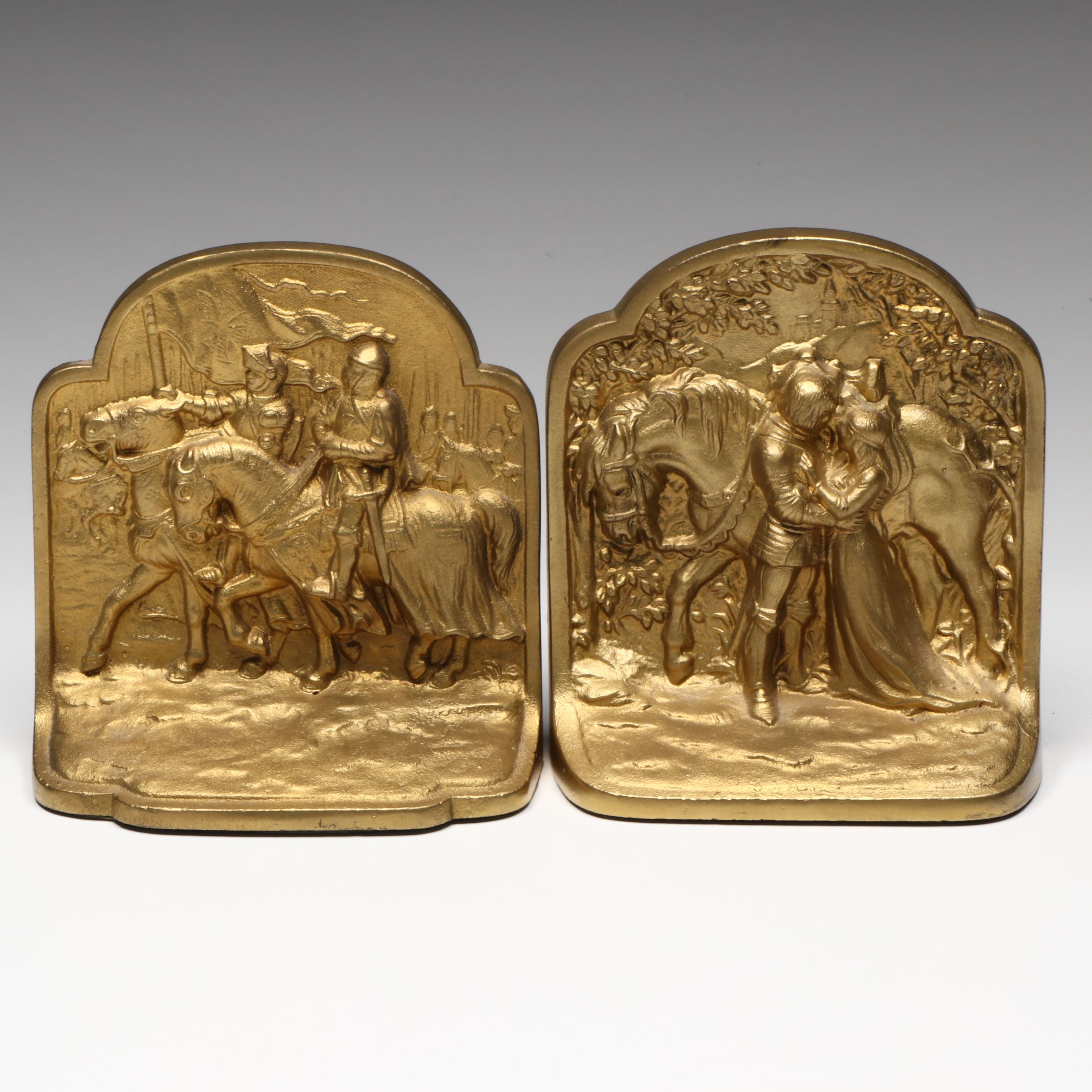 Hubley Medieval Style Gold Finish Bookends
