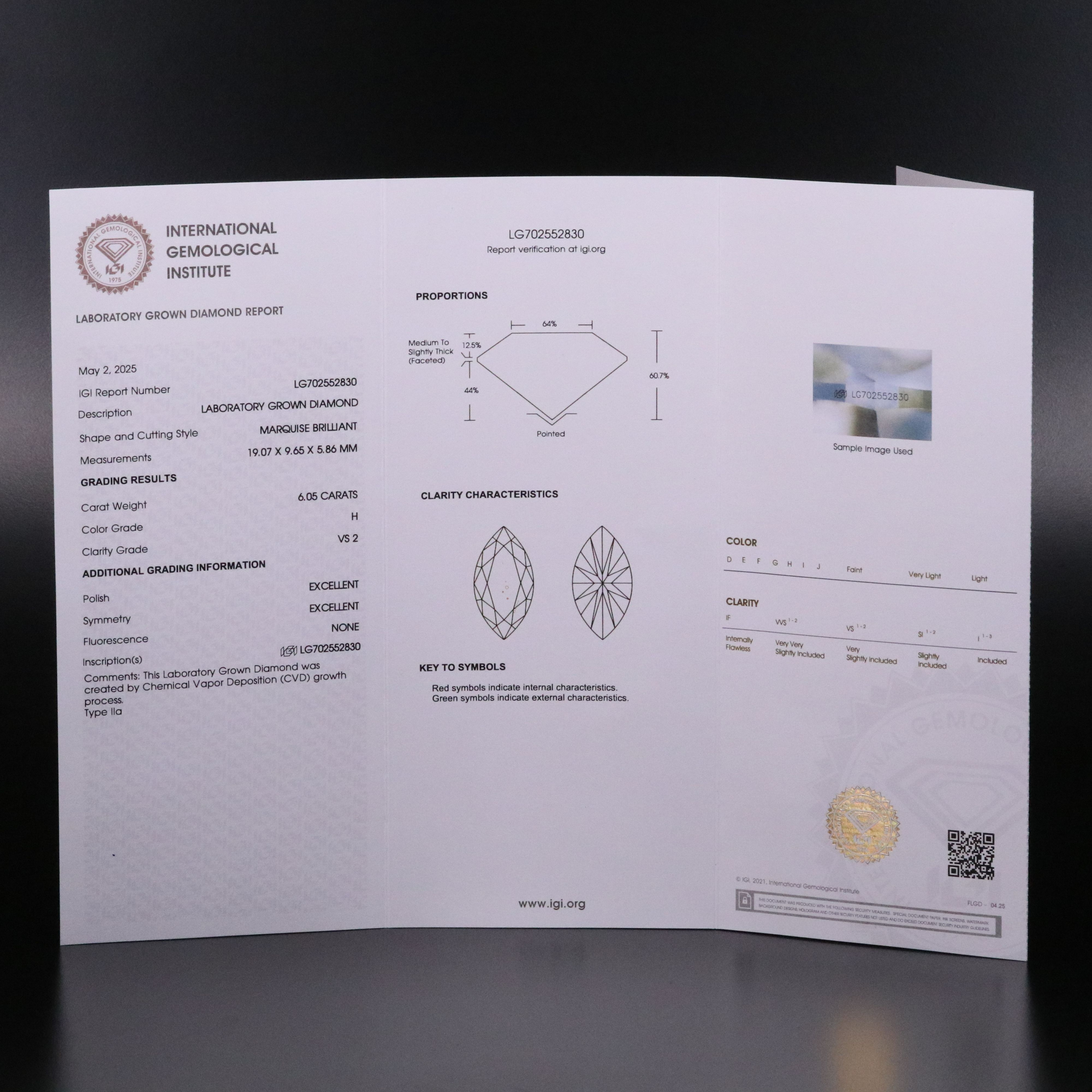 Loose 6.05 CT Lab Grown Diamond with IGI Report