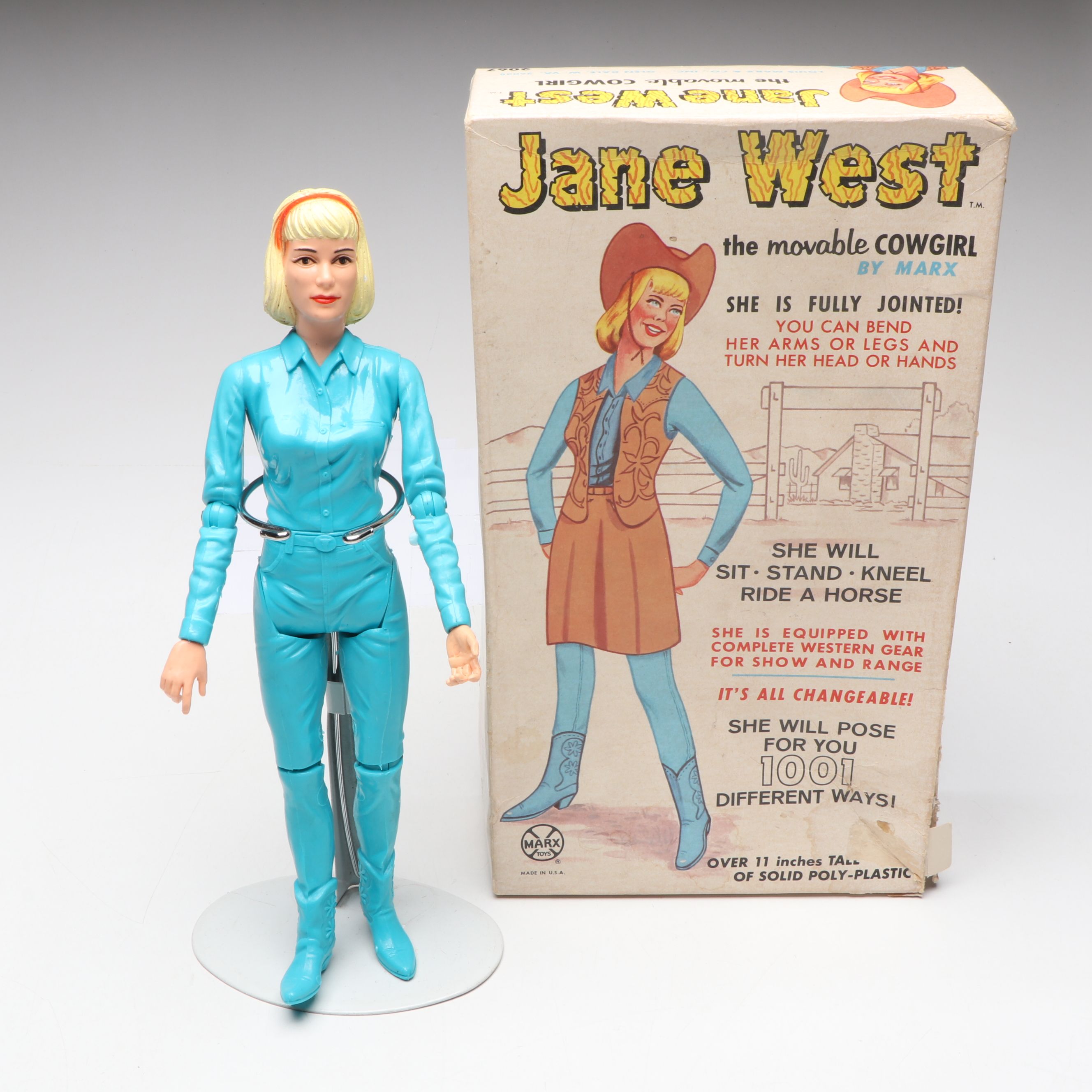 Marx Toys "Jane West" Action Figure with Clothing and Other Accessories, 1965