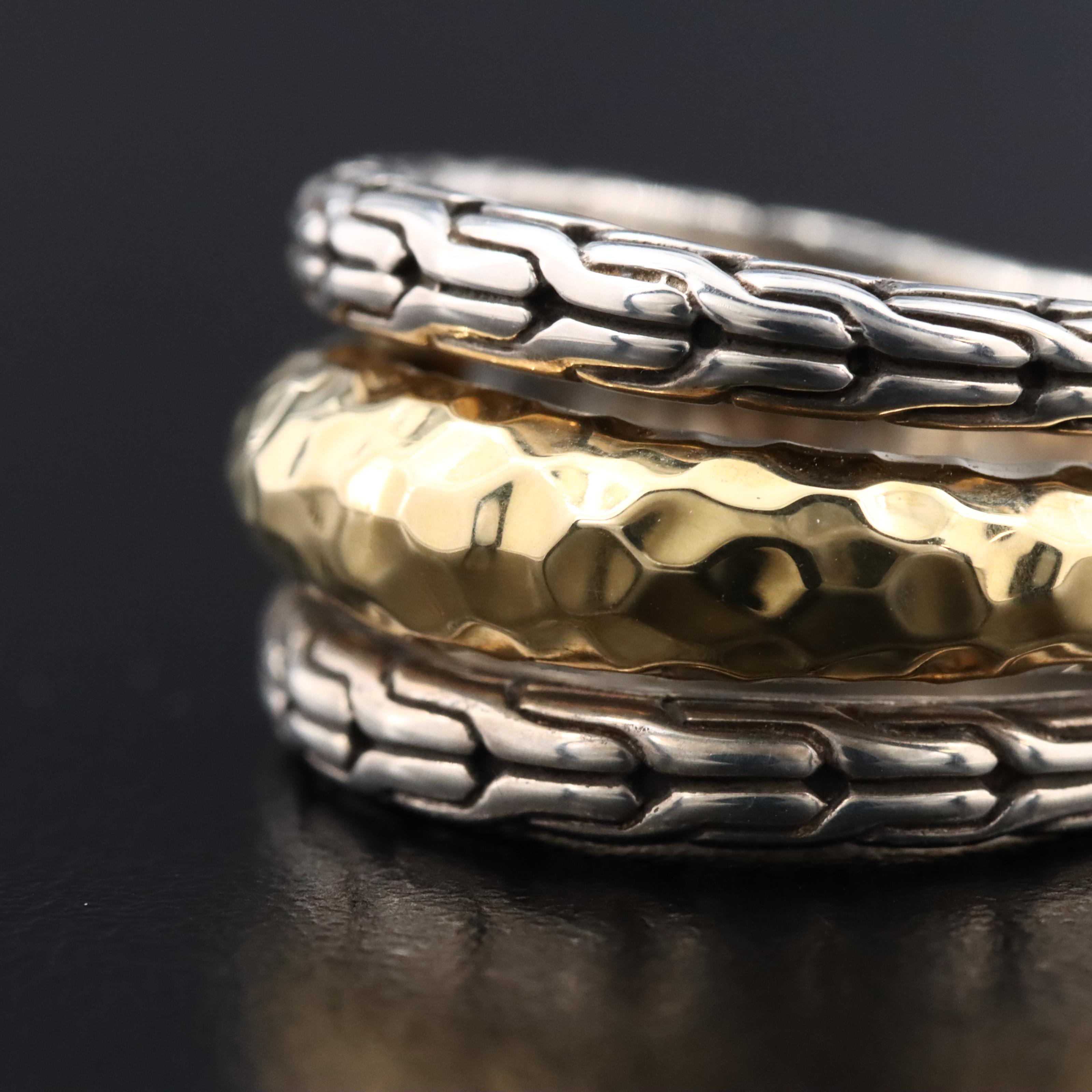 John Hardy Classic Chain Sterling Triple Row Band with 18K Hammered Accent