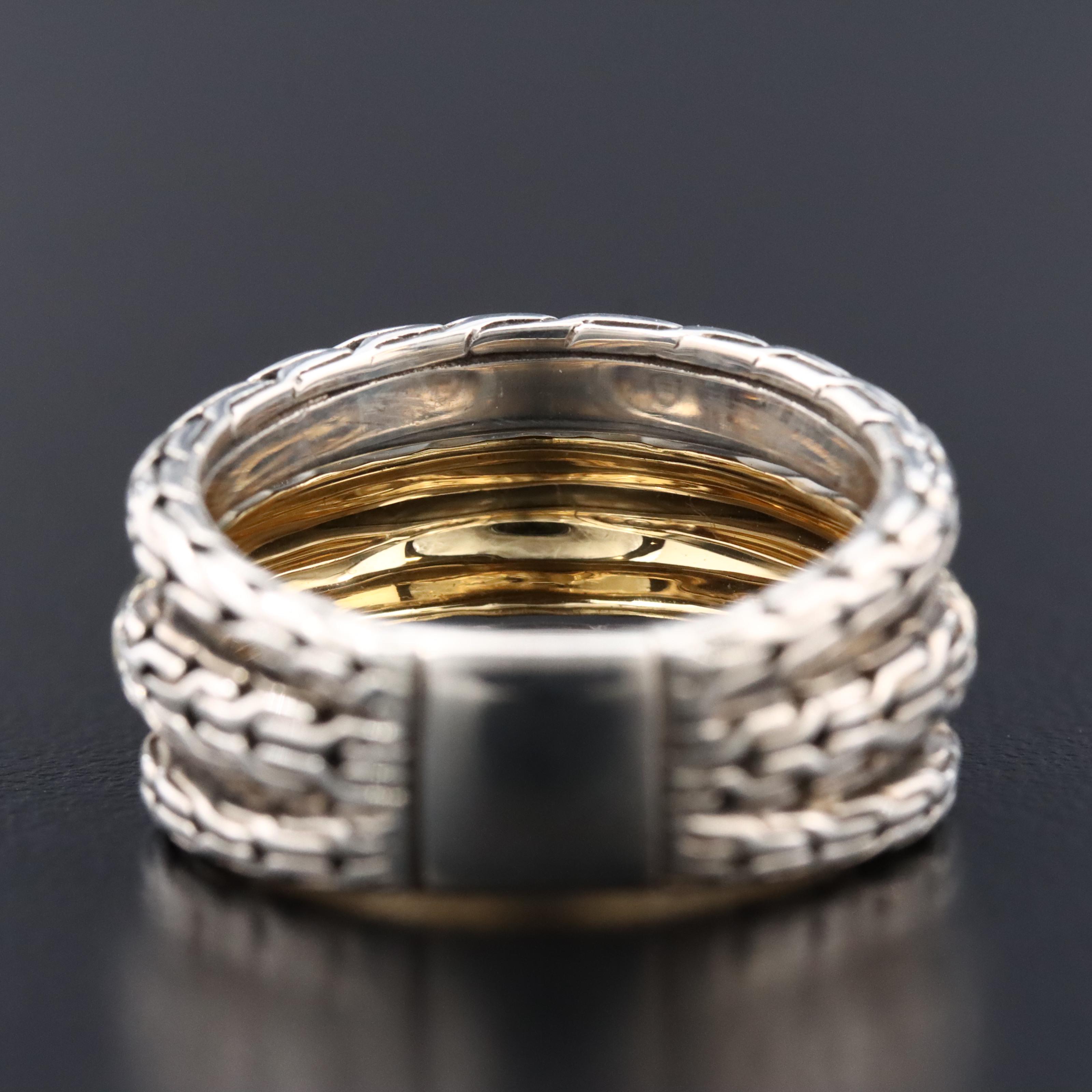 John Hardy Classic Chain Sterling Triple Row Band with 18K Hammered Accent