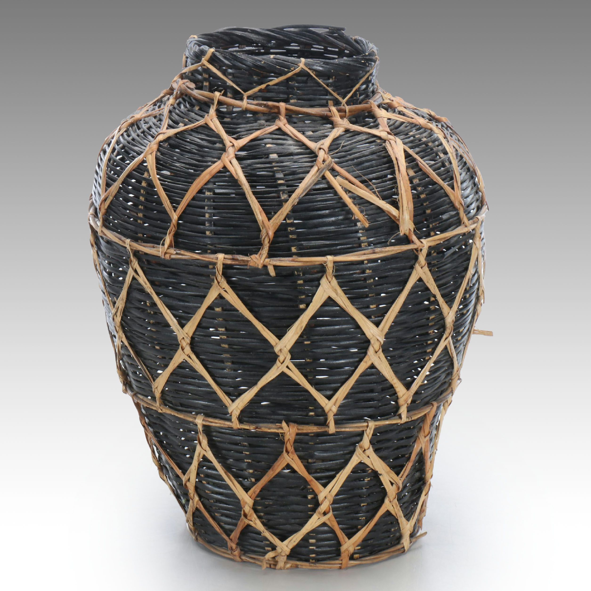 Wicker Wrapped Handwoven Basket