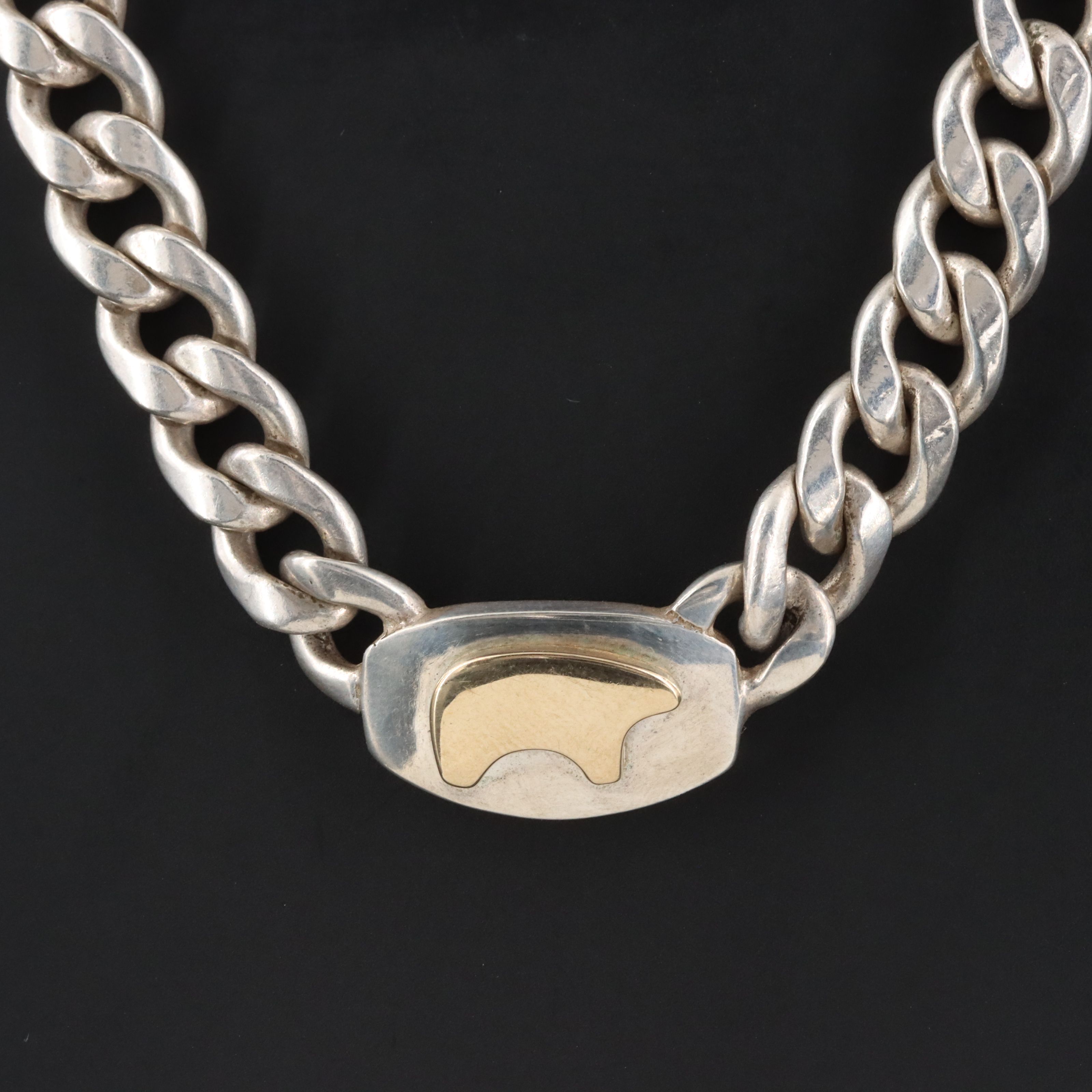 The Golden Bear Shop Sterling and 14K Curb Chain Bear Necklace