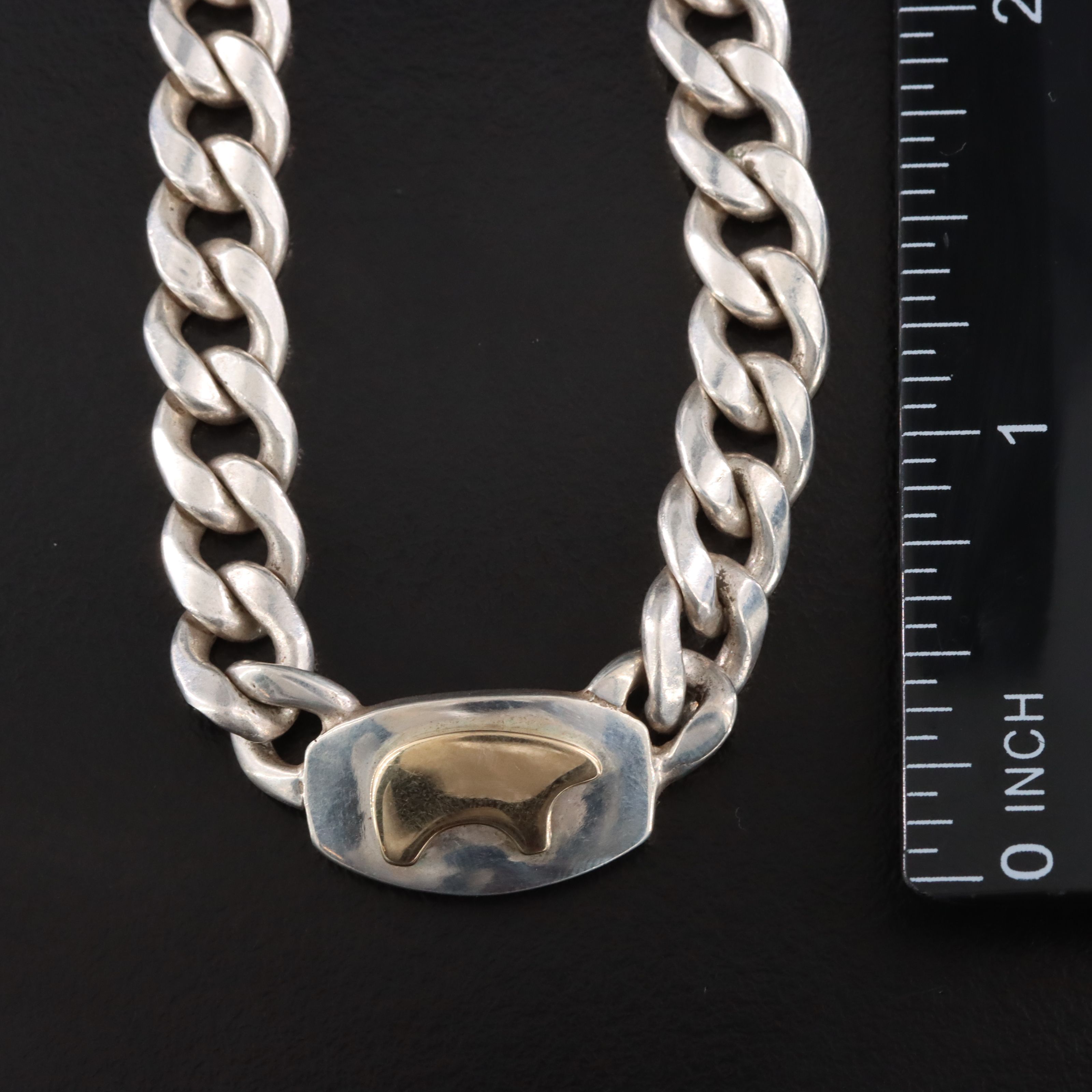 The Golden Bear Shop Sterling and 14K Curb Chain Bear Necklace