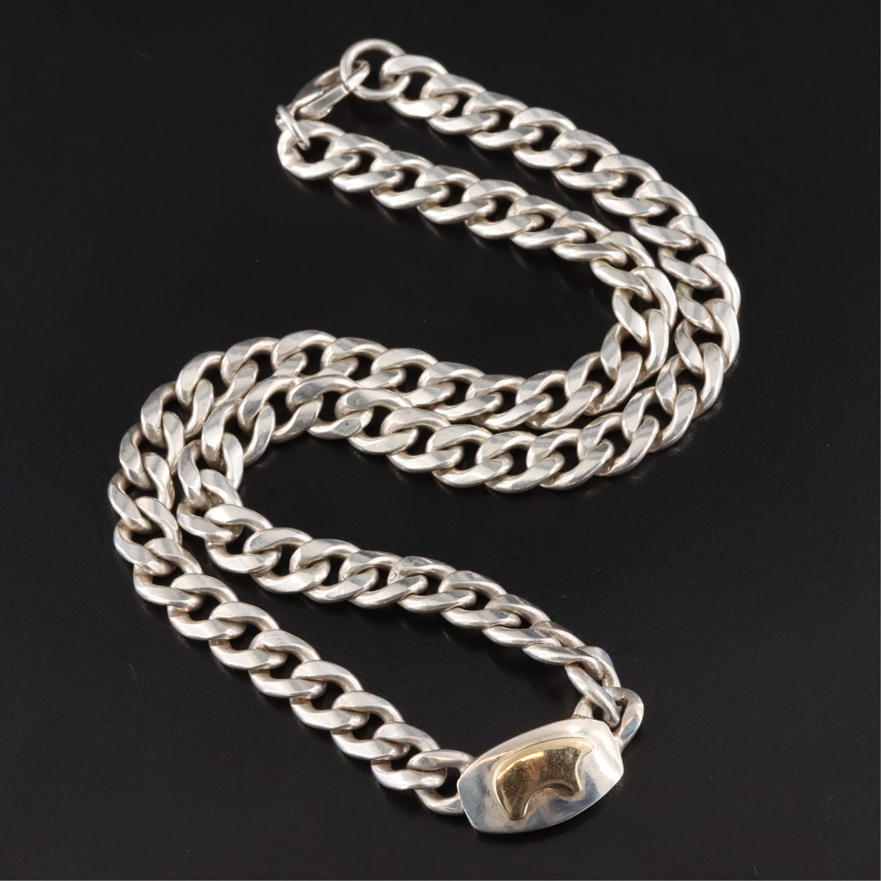 The Golden Bear Shop Sterling and 14K Curb Chain Bear Necklace