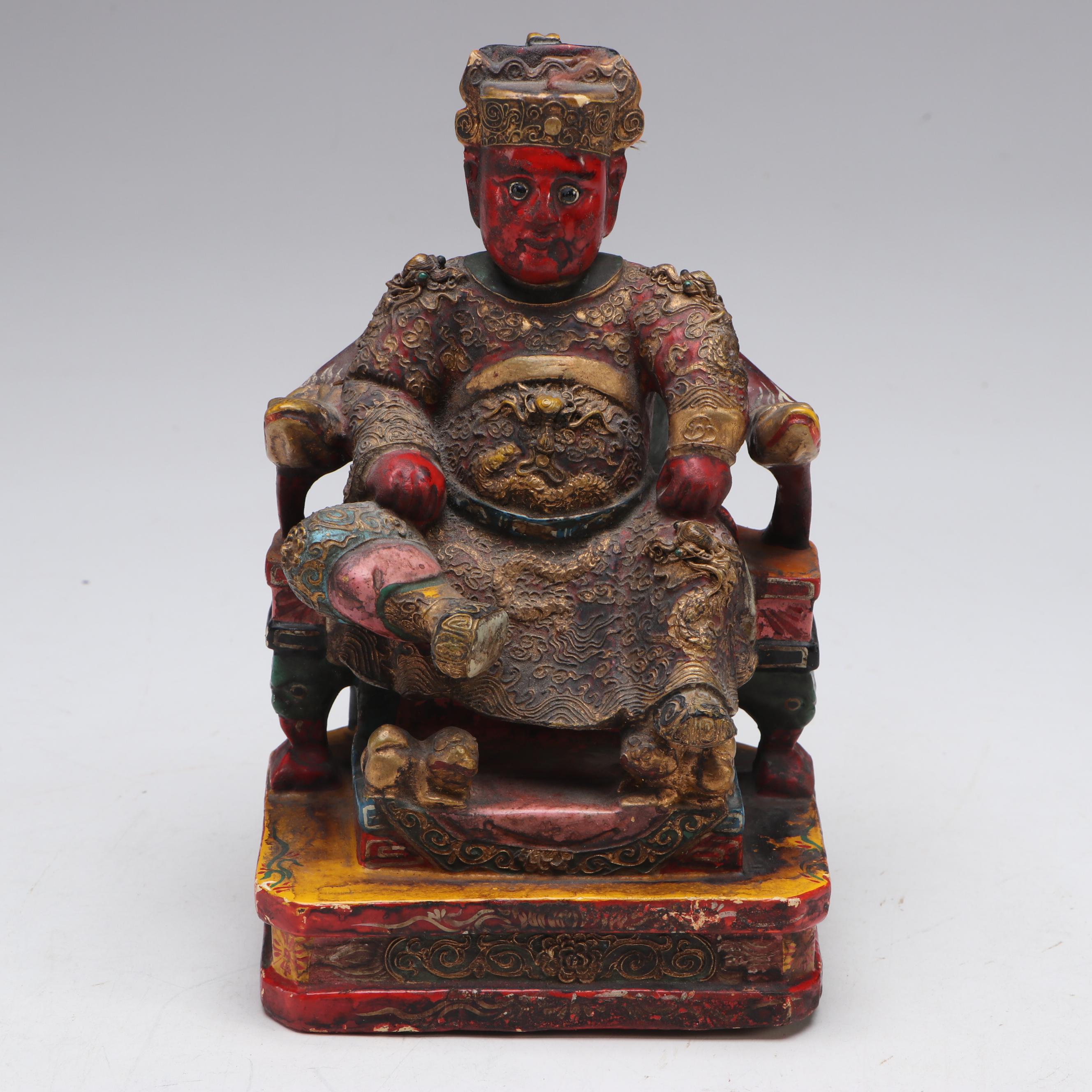 Chinese Polychromed Wood Temple Guang Ze Zun Wang, Late 19th/Early 20th C.