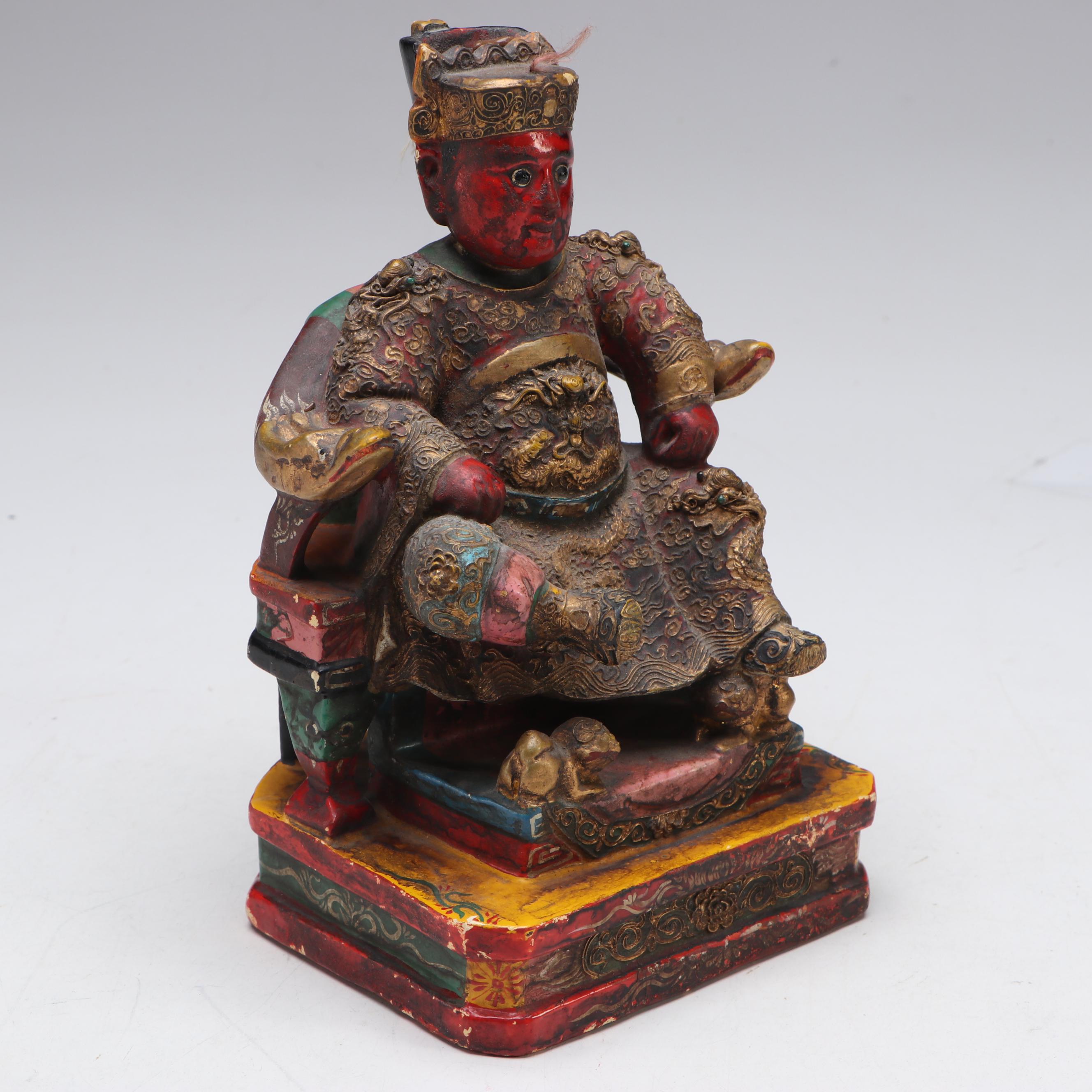 Chinese Polychromed Wood Temple Guang Ze Zun Wang, Late 19th/Early 20th C.