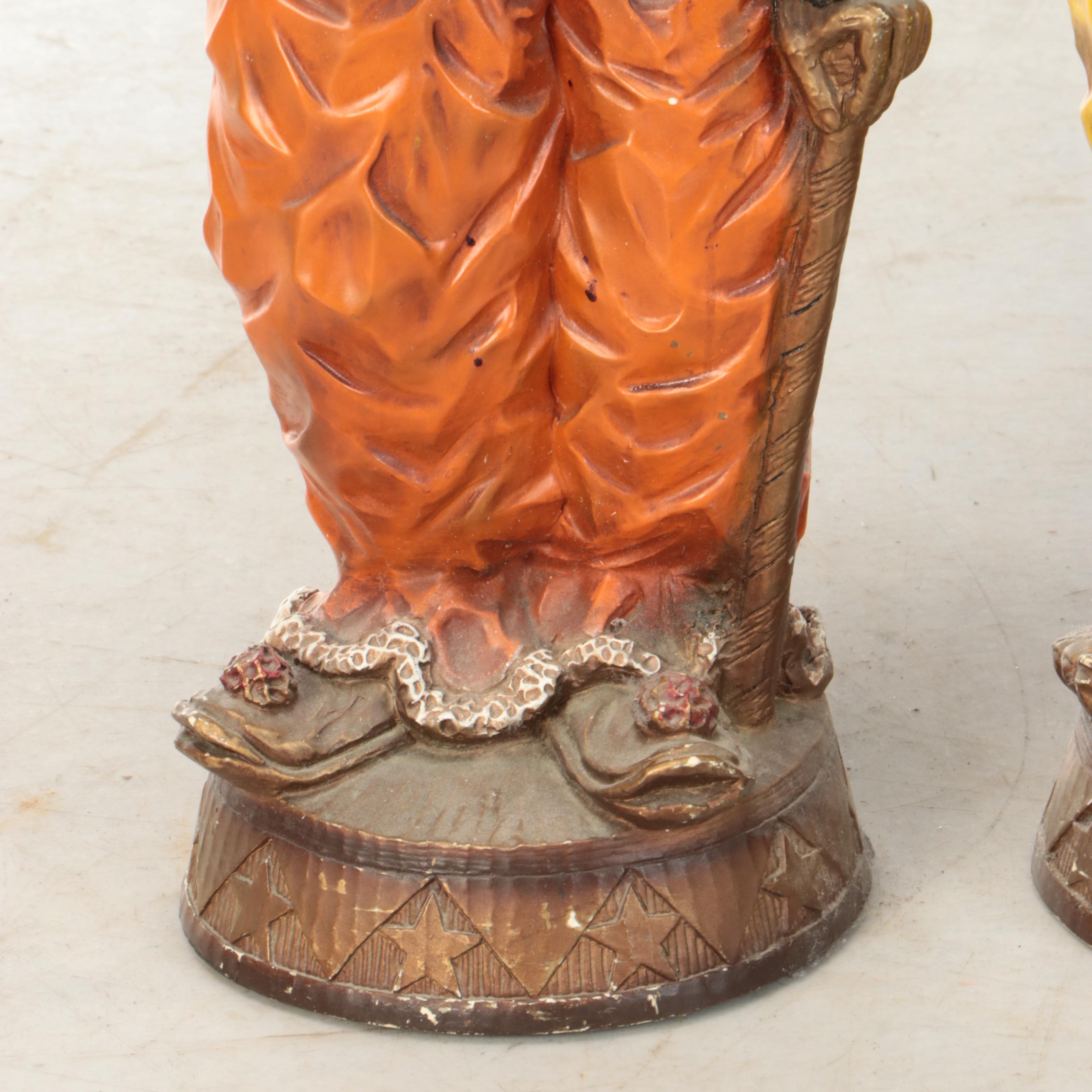 Polychrome Plaster Clown Statues