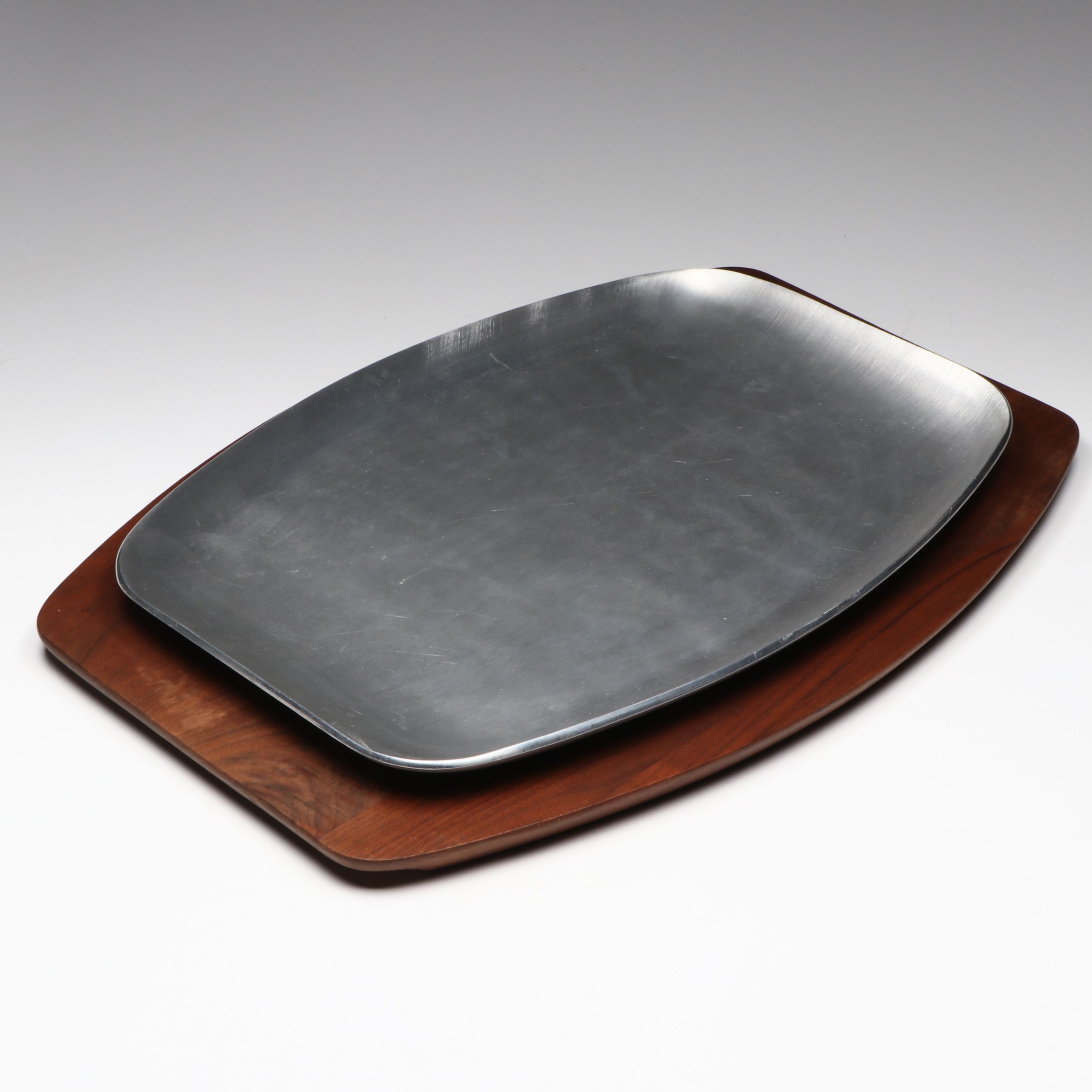 Gladmark Mid Century Modern Pewter on Teak Base Platter