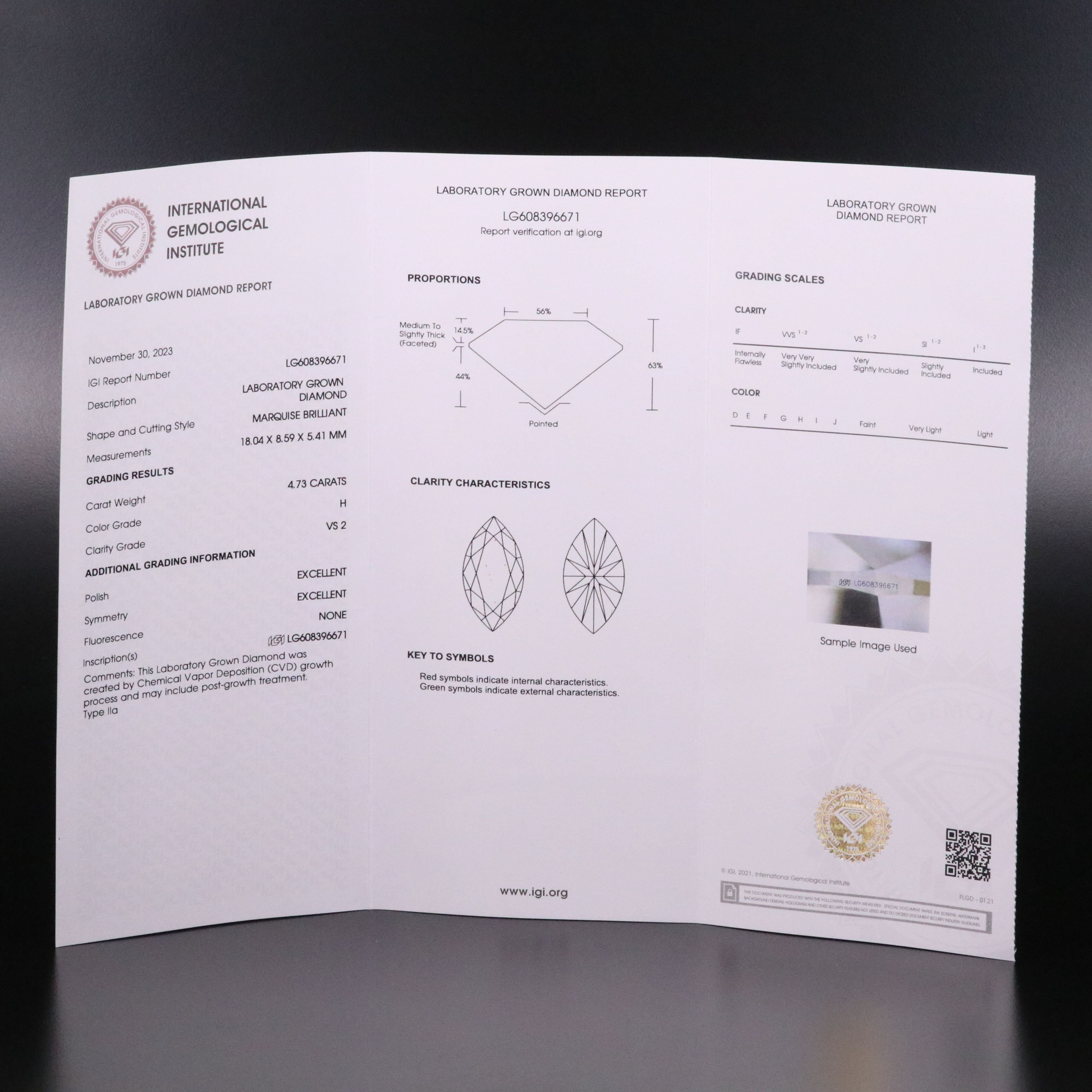 Loose 4.73 CT Lab Grown Diamond with IGI Report
