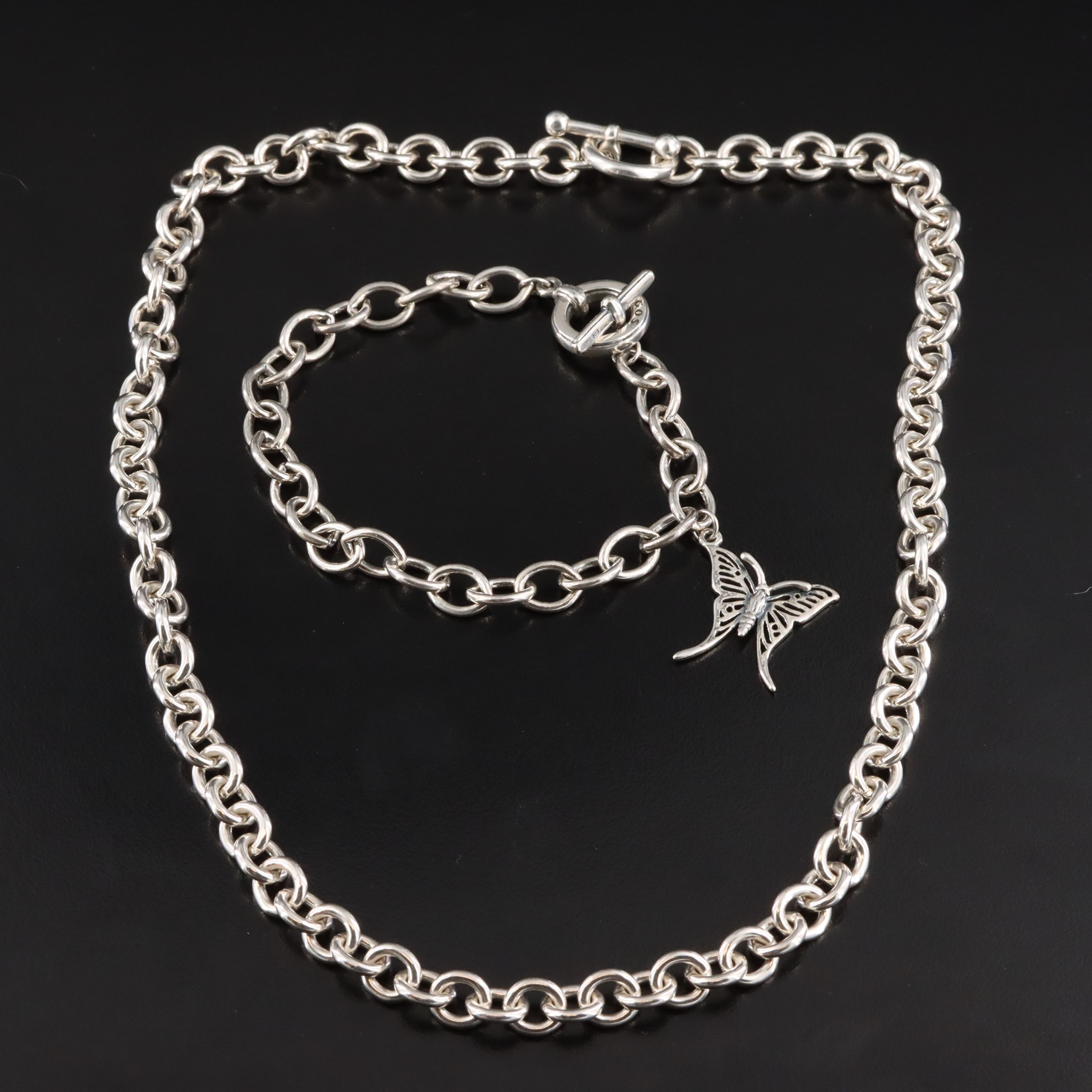 James Avery Sterling Rolo Chain Necklace and Lagos Butterfly Charm Bracelet