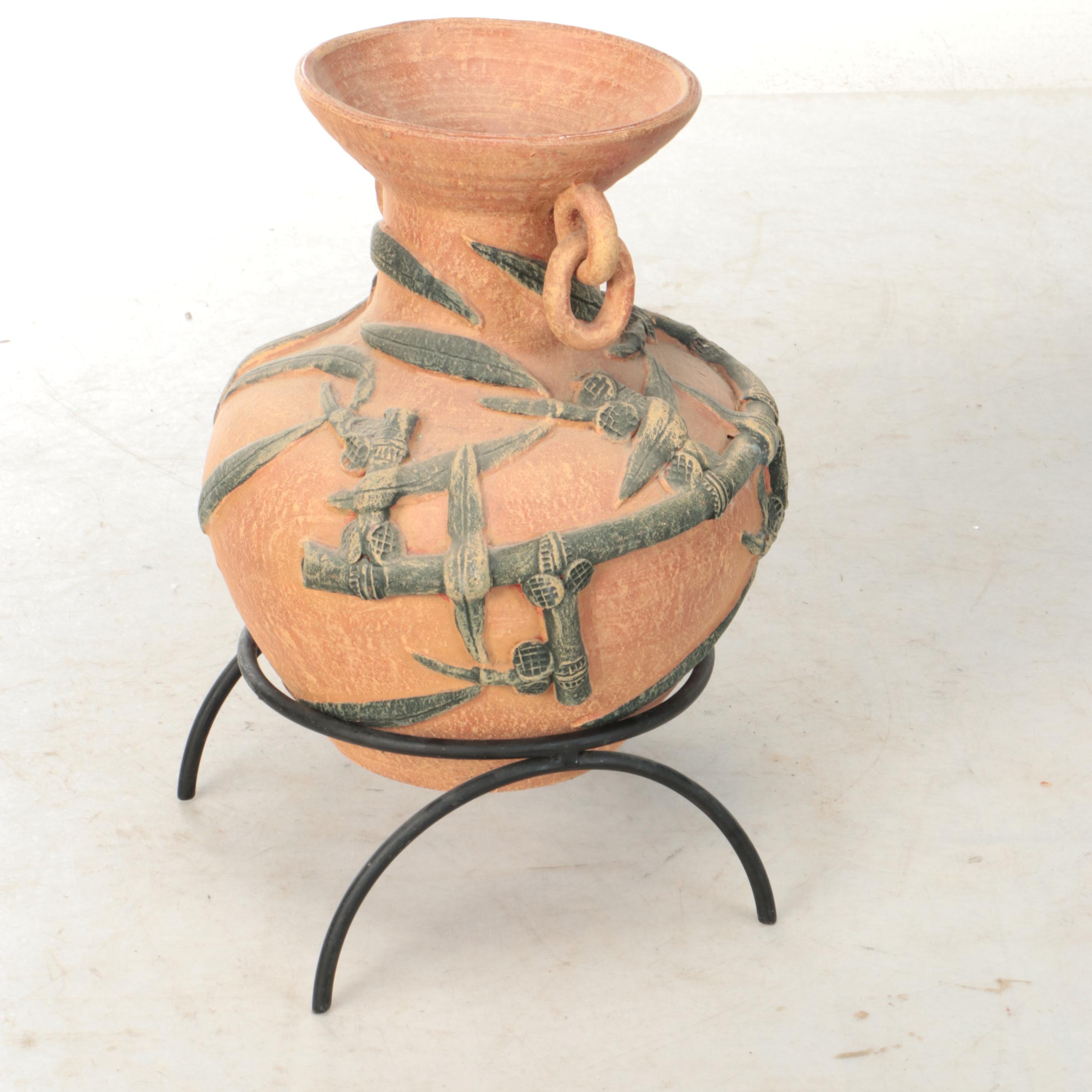 Terracotta Planter with Metal Stand