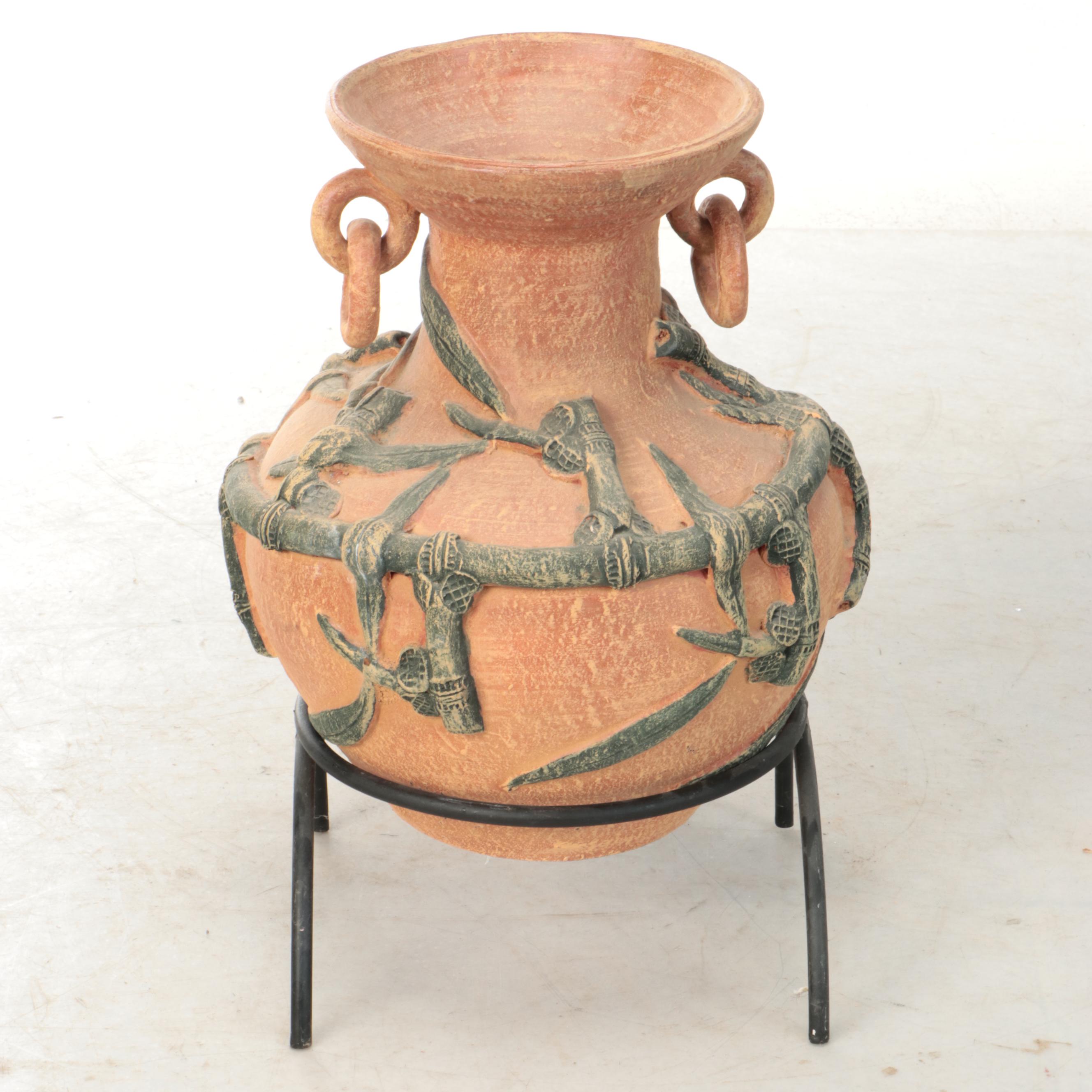 Terracotta Planter with Metal Stand