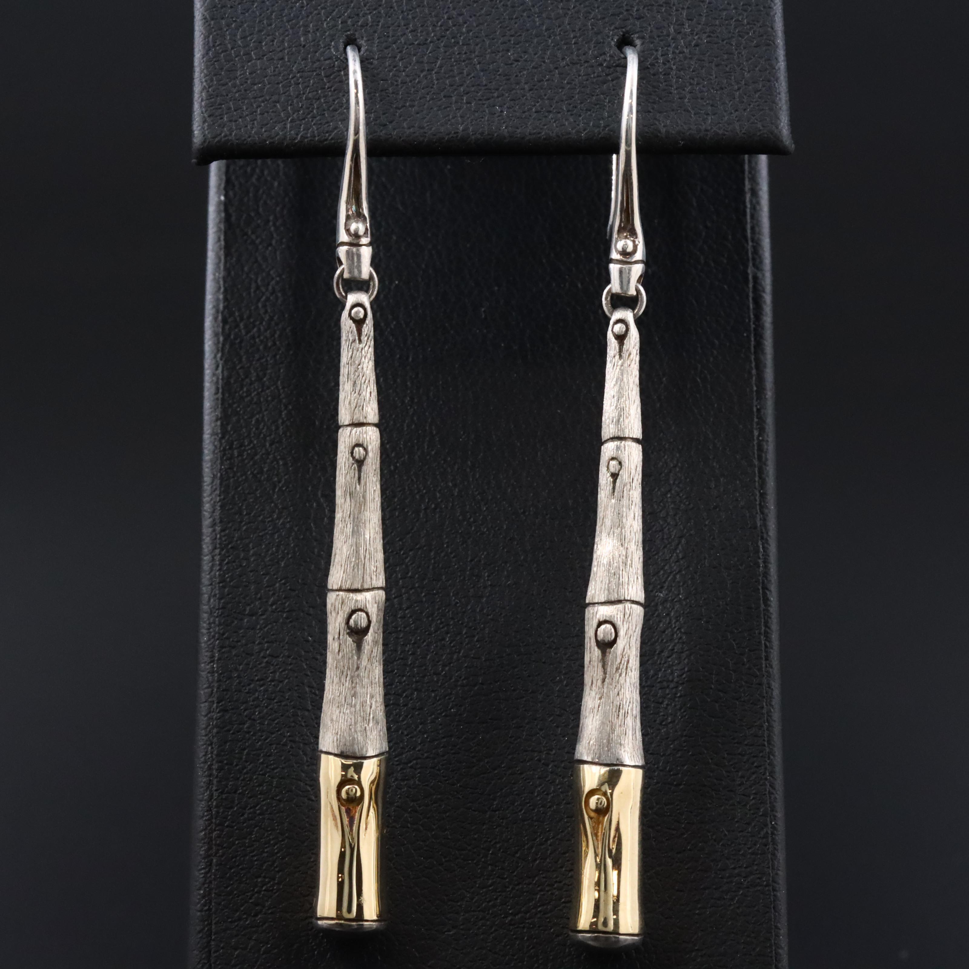 John Hardy Bamboo Sterling and 18K Brushed Finish Stick Earrings